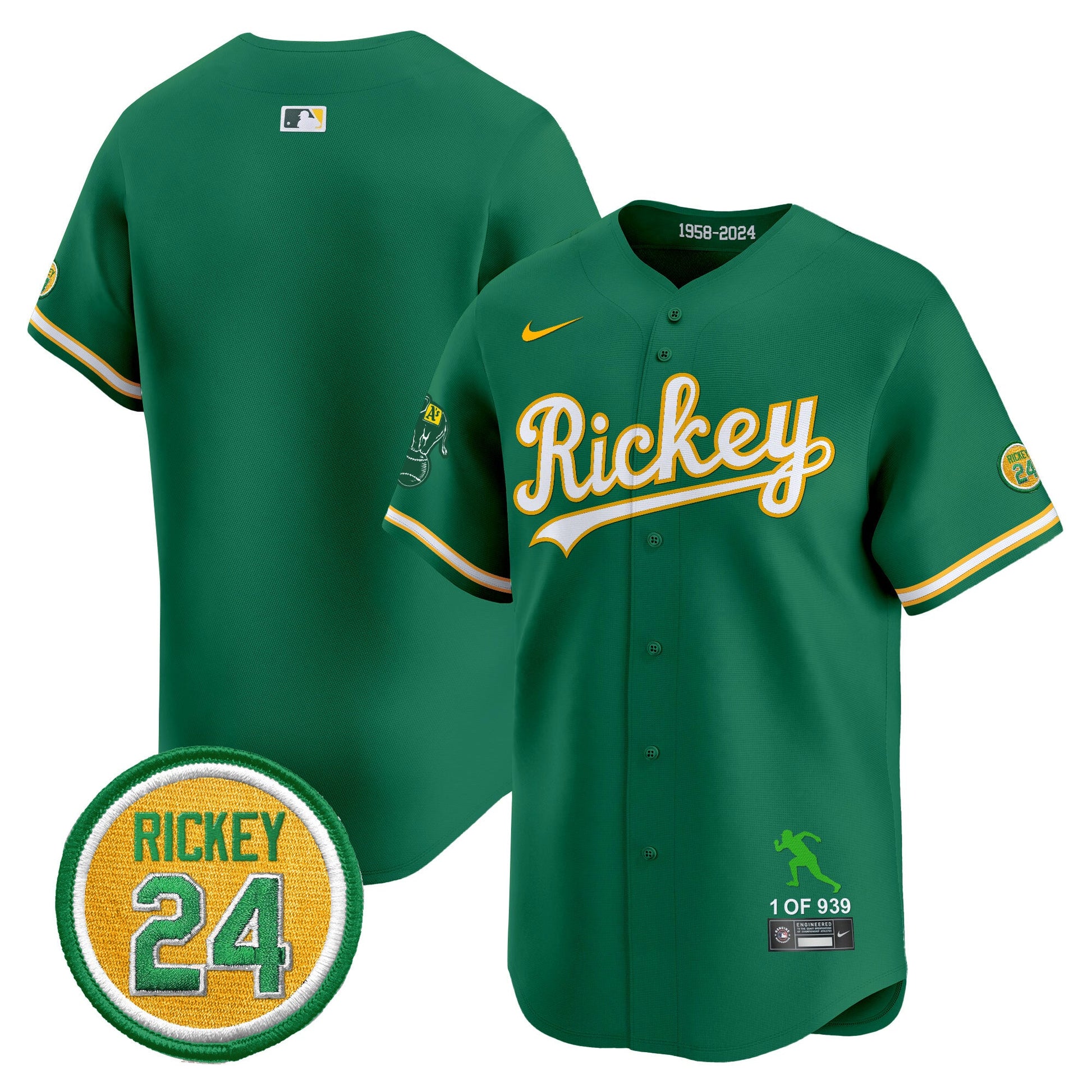 Men's Oakland Athletics Rickey Tribute style Vapor Premier Limited Jersey - All Stitched