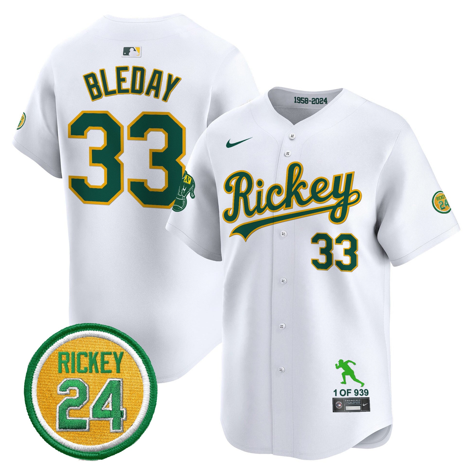 Men's Oakland Athletics Rickey Tribute style Vapor Premier Limited Jersey - All Stitched