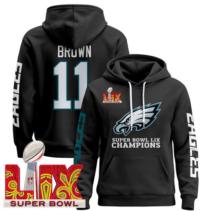 Philadelphia Eagles Super Bowl LIX Patch Pullover Hoodie V5 - All Stitched