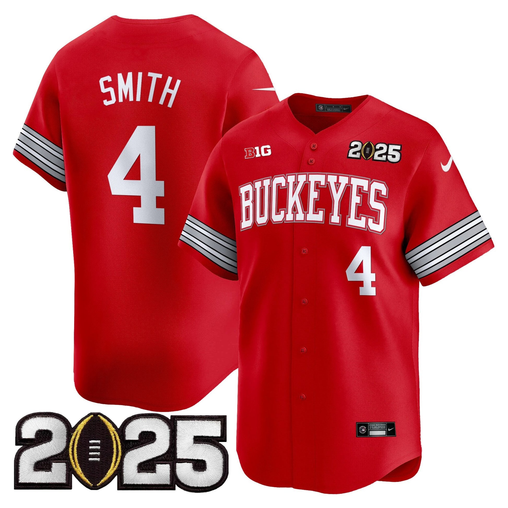 Men's Ohio State Buckeyes 'Heritage Stripe' 2025 CFP Final Patch Vapor Baseball Jersey - All Stitched