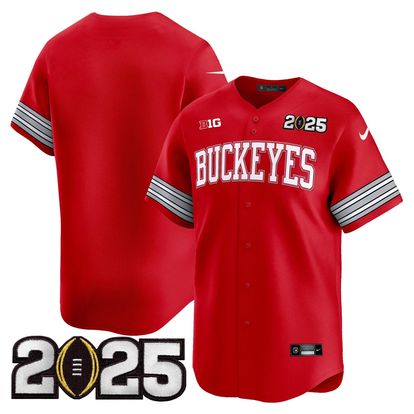 Men's Ohio State Buckeyes 'Heritage Stripe' 2025 CFP Final Patch Vapor Baseball Jersey - All Stitched