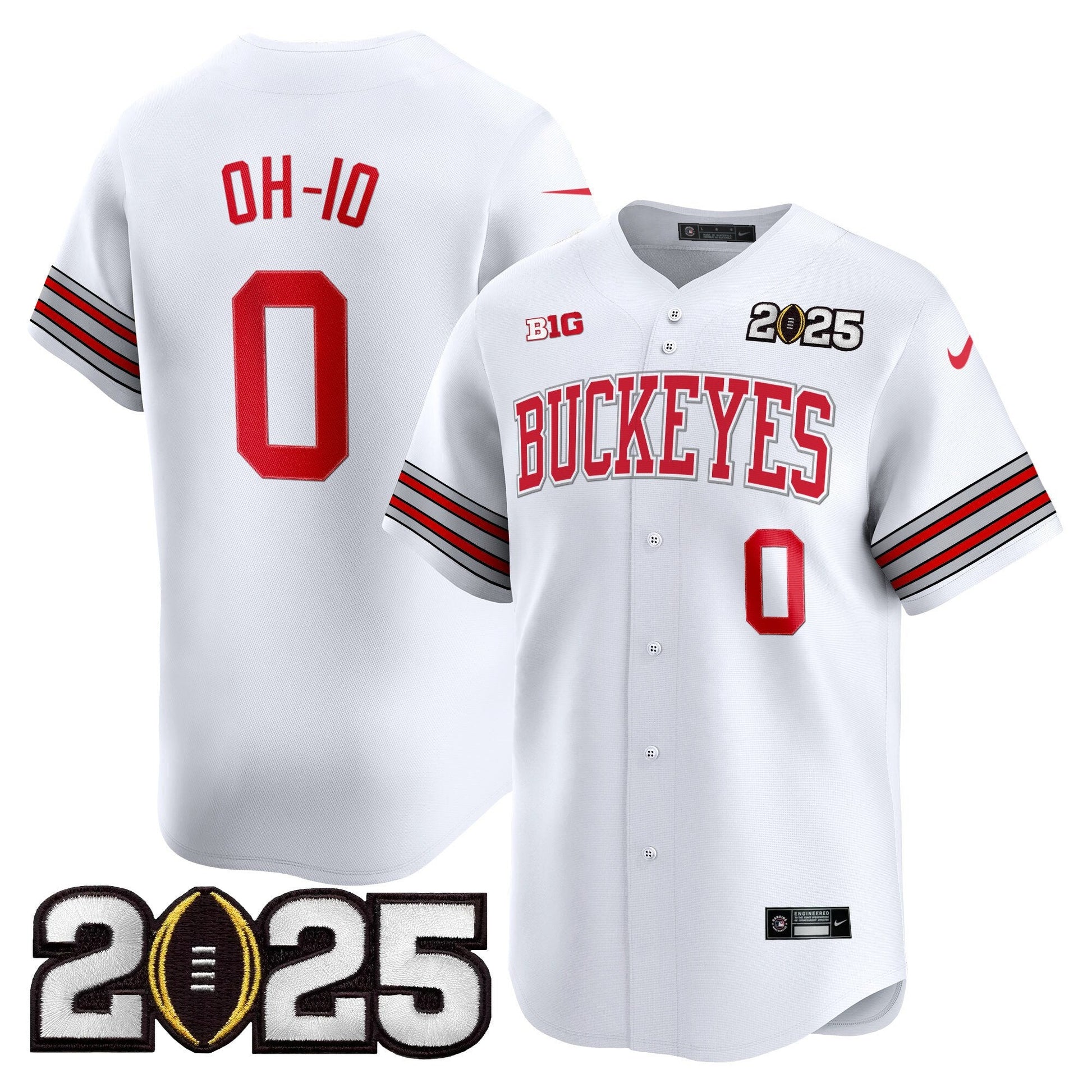 Men's Ohio State Buckeyes 'Heritage Stripe' 2025 CFP Final Patch Vapor Baseball Jersey - All Stitched