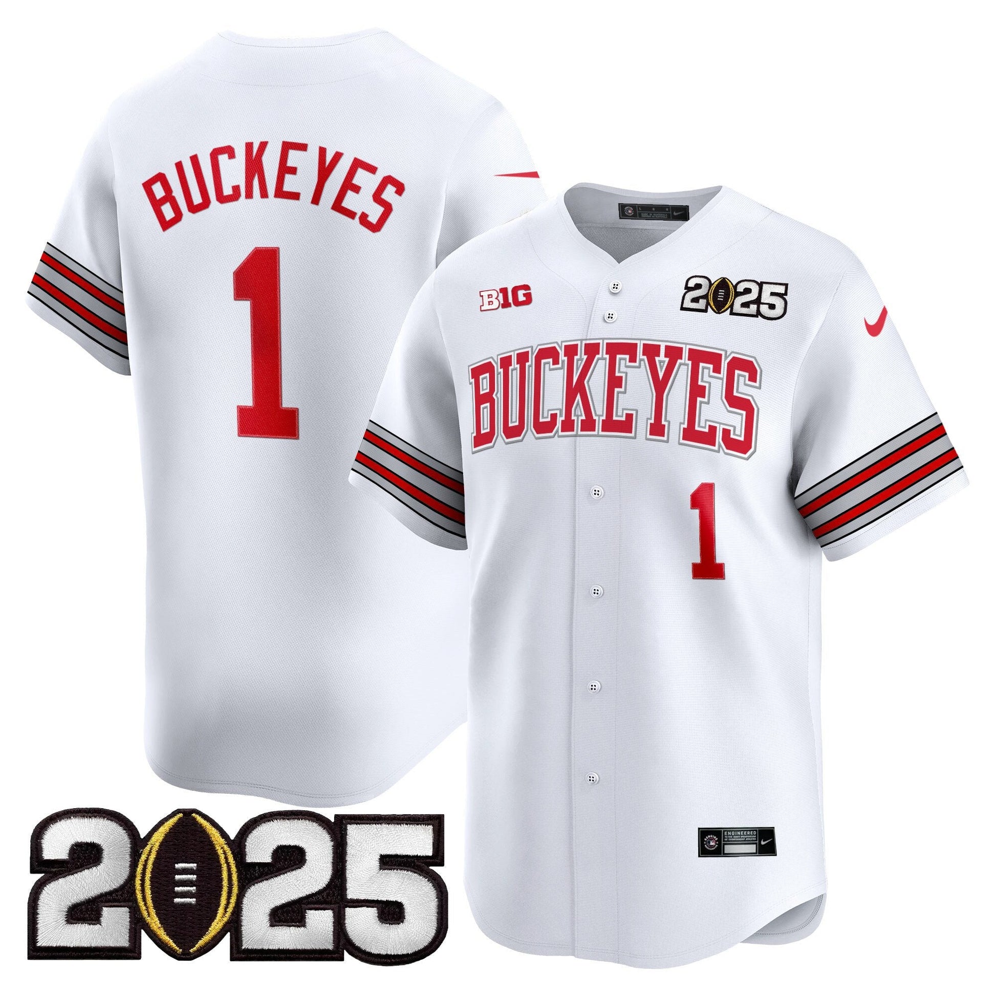 Men's Ohio State Buckeyes 'Heritage Stripe' 2025 CFP Final Patch Vapor Baseball Jersey - All Stitched