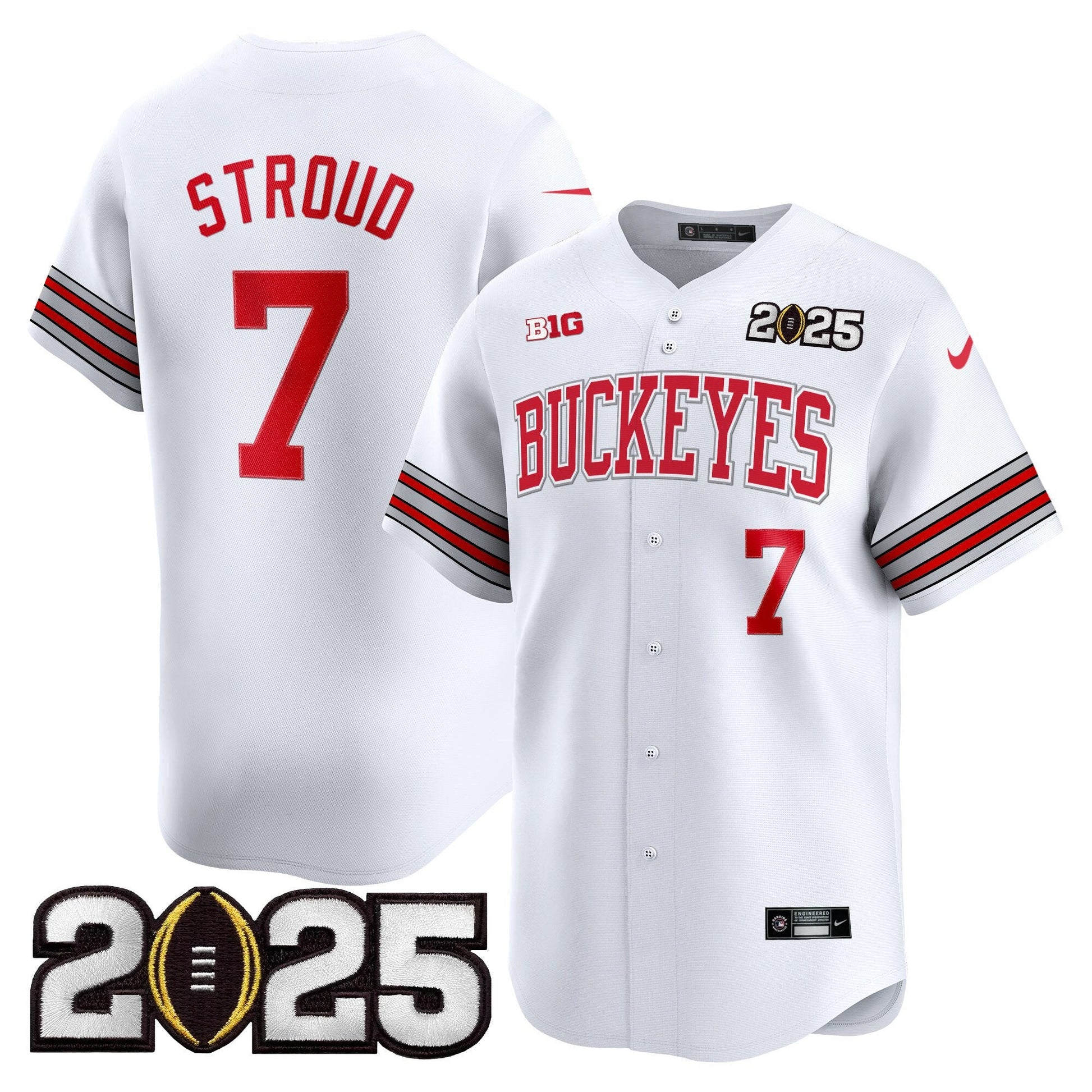 Men's Ohio State Buckeyes 'Heritage Stripe' 2025 CFP Final Patch Vapor Baseball Jersey - All Stitched