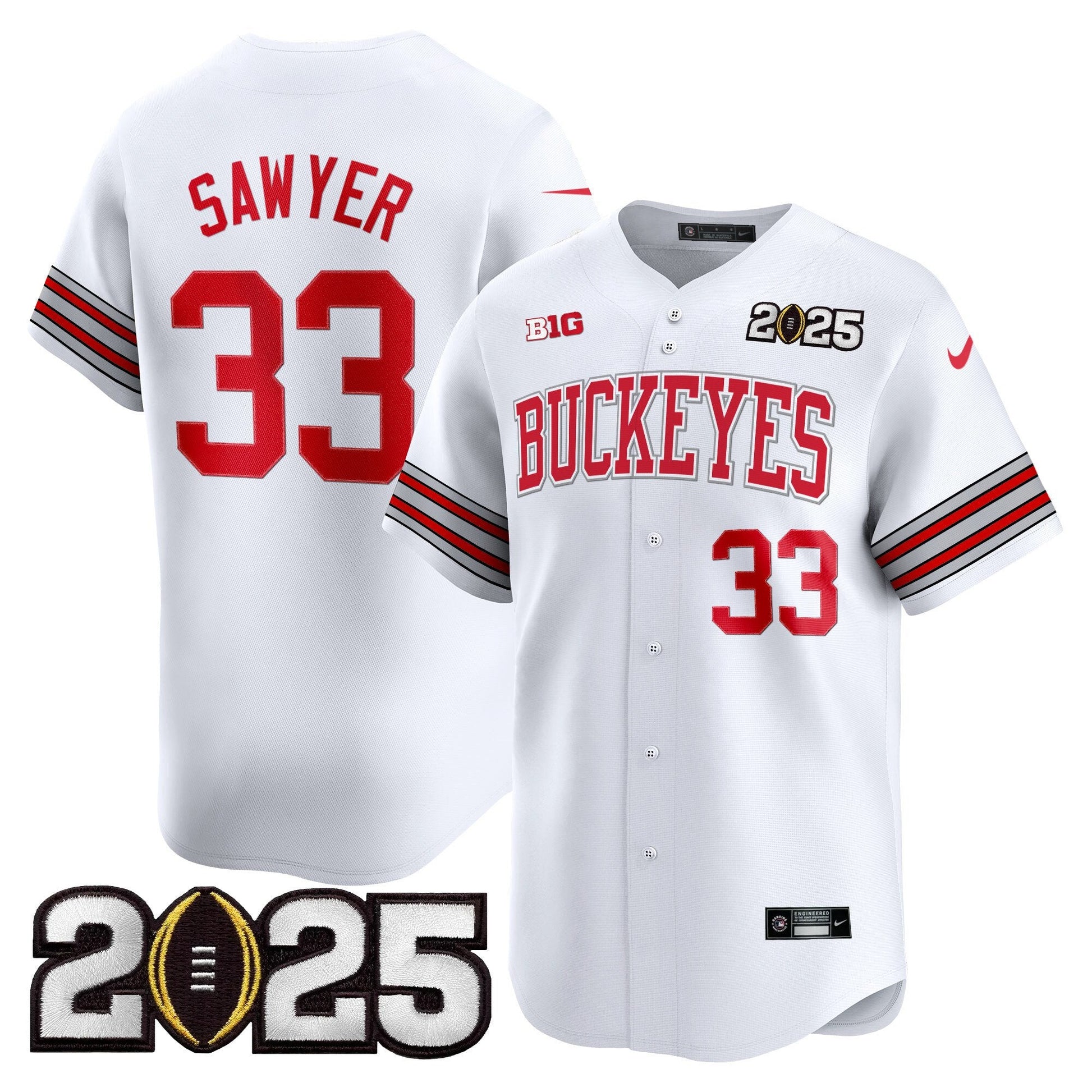Men's Ohio State Buckeyes 'Heritage Stripe' 2025 CFP Final Patch Vapor Baseball Jersey - All Stitched