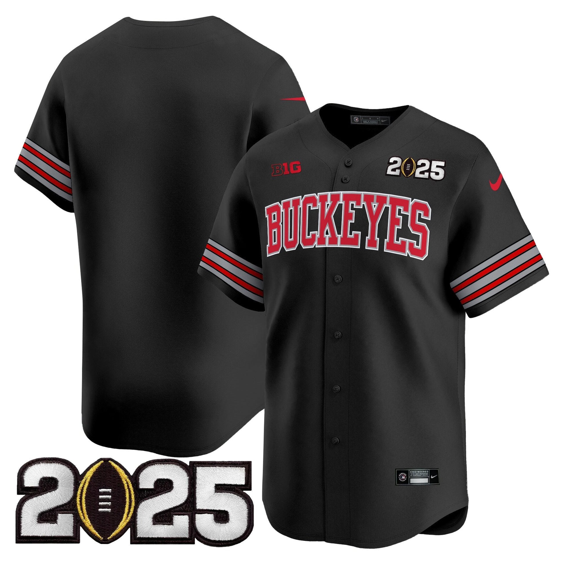 Men's Ohio State Buckeyes 'Heritage Stripe' 2025 CFP Final Patch Vapor Baseball Jersey - All Stitched
