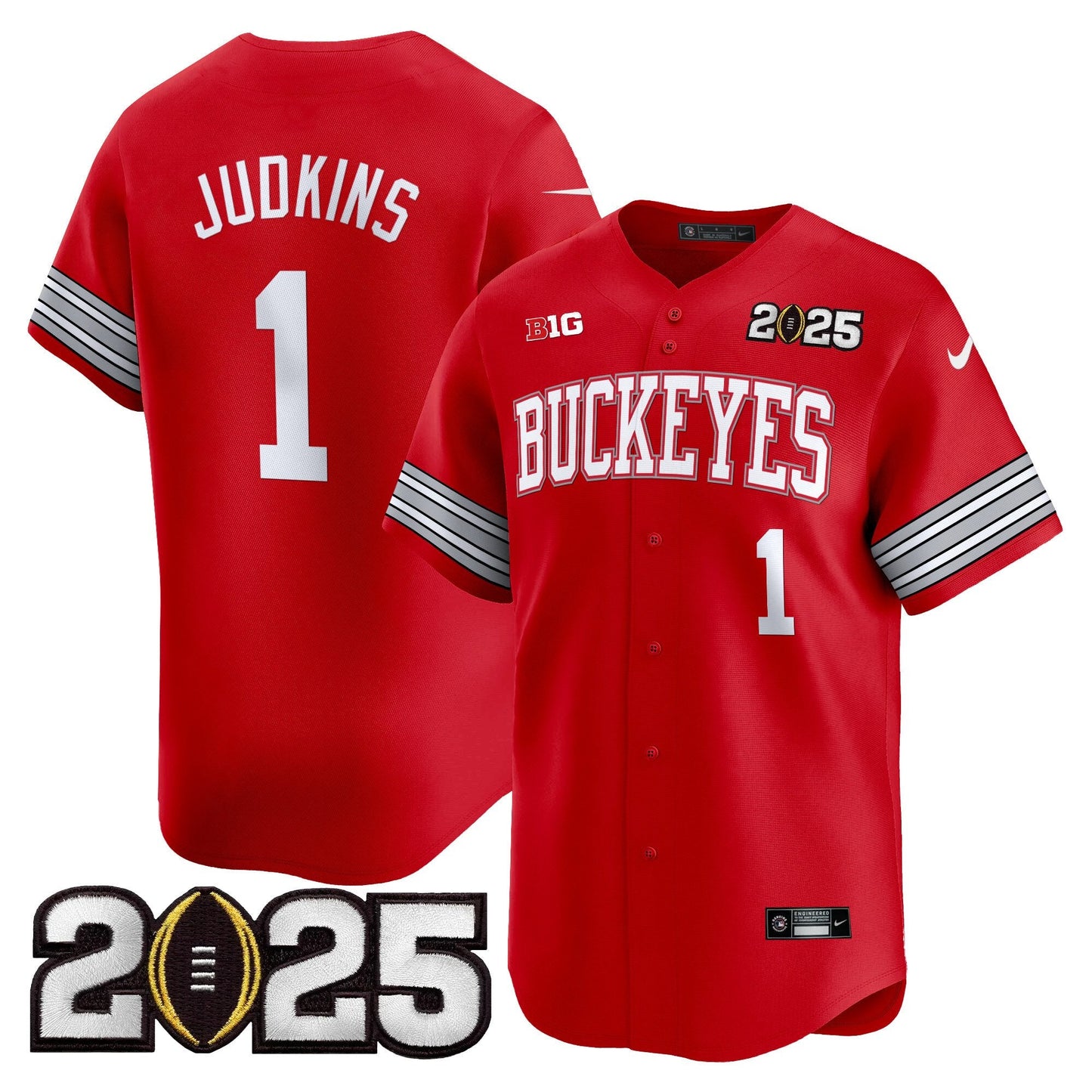 Men's Ohio State Buckeyes 'Heritage Stripe' 2025 CFP Final Patch Vapor Baseball Jersey - All Stitched