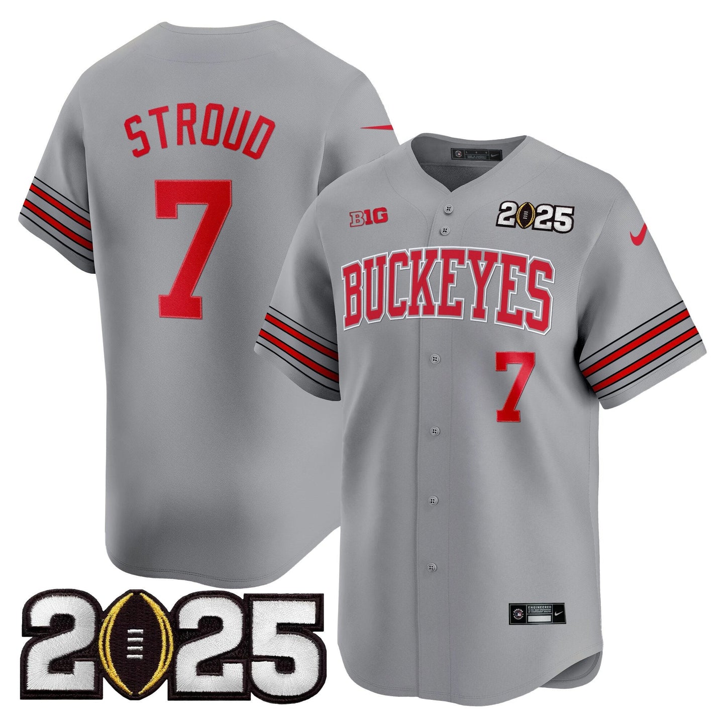 Men's Ohio State Buckeyes 'Heritage Stripe' 2025 CFP Final Patch Vapor Baseball Jersey - All Stitched