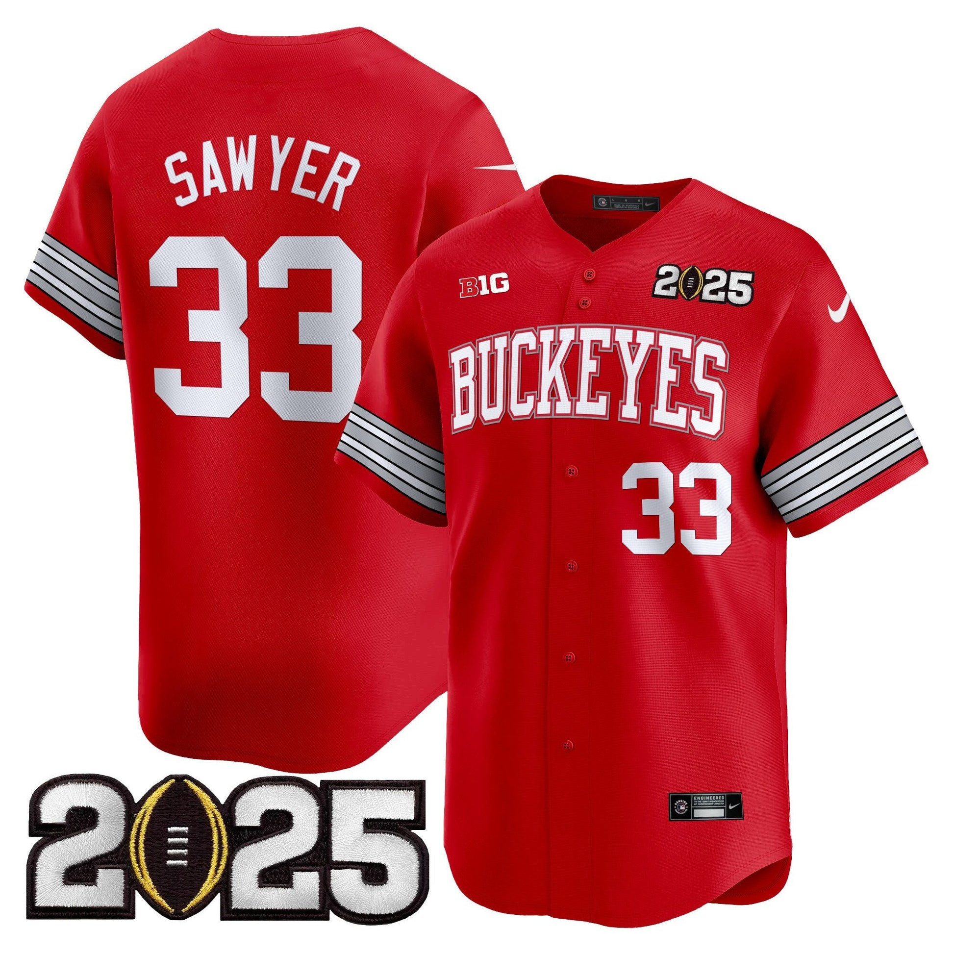 Men's Ohio State Buckeyes 'Heritage Stripe' 2025 CFP Final Patch Vapor Baseball Jersey - All Stitched