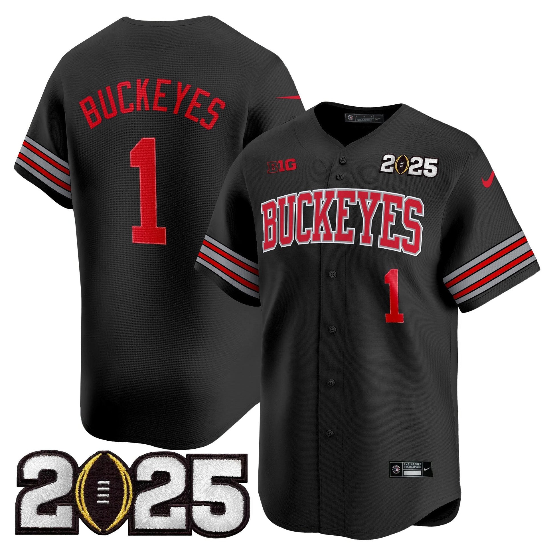 Men's Ohio State Buckeyes 'Heritage Stripe' 2025 CFP Final Patch Vapor Baseball Jersey - All Stitched