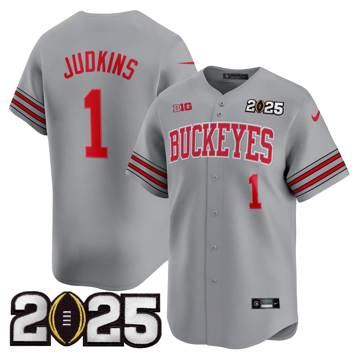 Men's Ohio State Buckeyes 'Heritage Stripe' 2025 CFP Final Patch Vapor Baseball Jersey - All Stitched