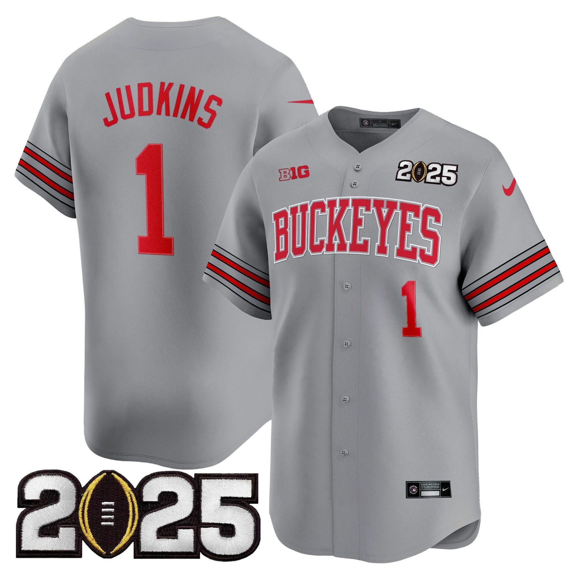 Men's Ohio State Buckeyes 'Heritage Stripe' 2025 CFP Final Patch Vapor Baseball Jersey - All Stitched