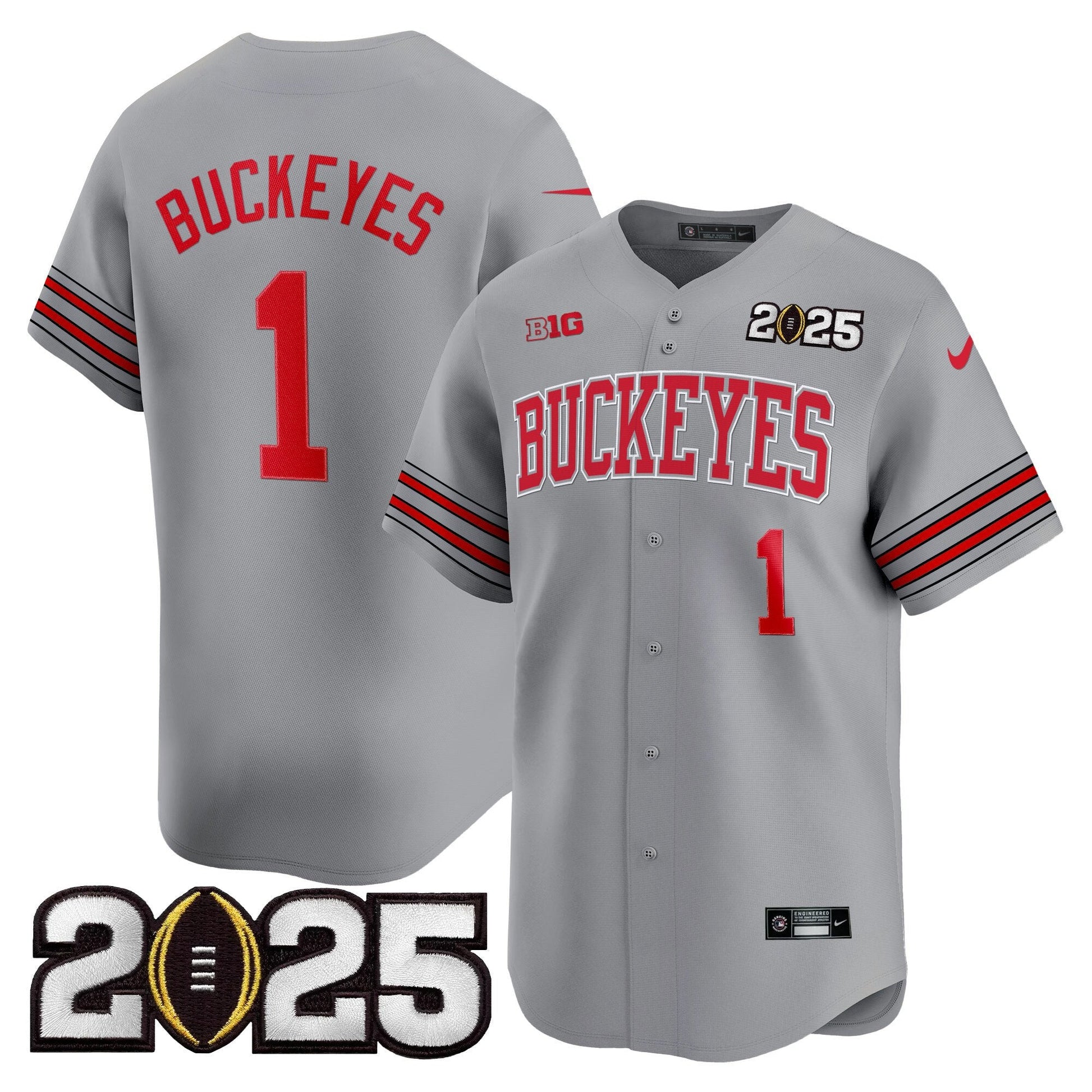 Men's Ohio State Buckeyes 'Heritage Stripe' 2025 CFP Final Patch Vapor Baseball Jersey - All Stitched