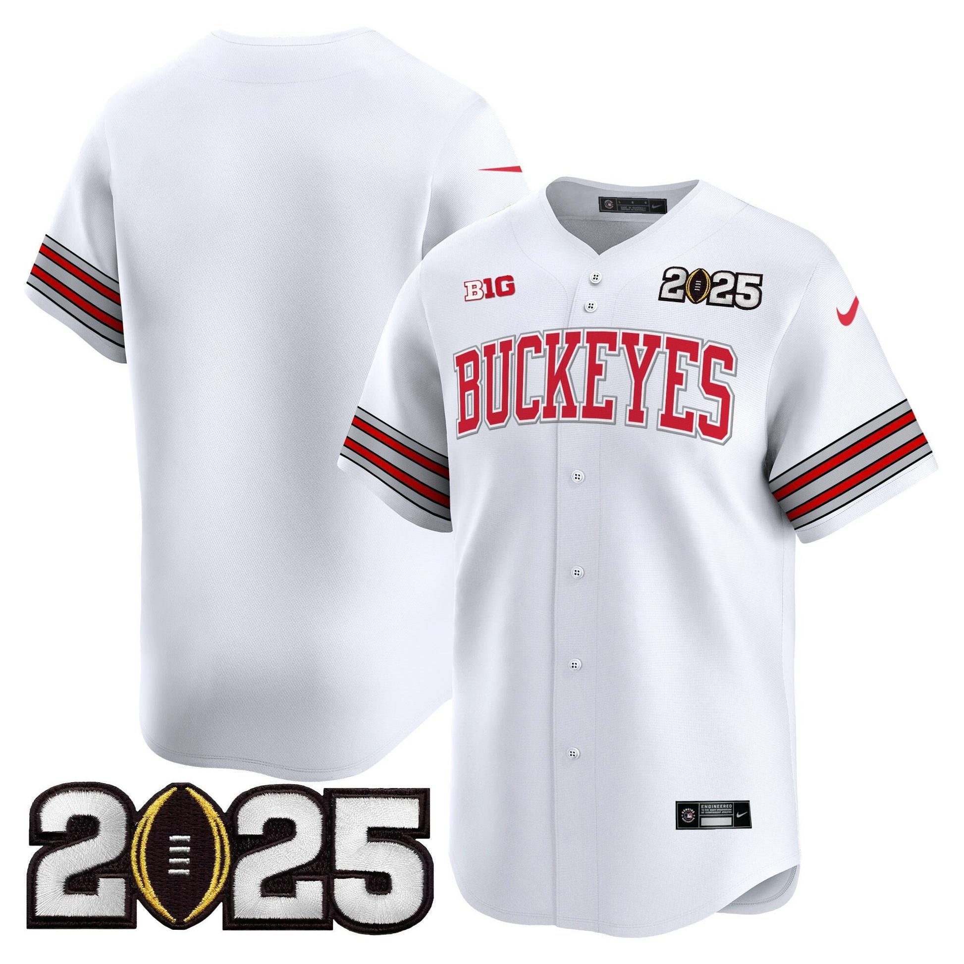Men's Ohio State Buckeyes 'Heritage Stripe' 2025 CFP Final Patch Vapor Baseball Jersey - All Stitched