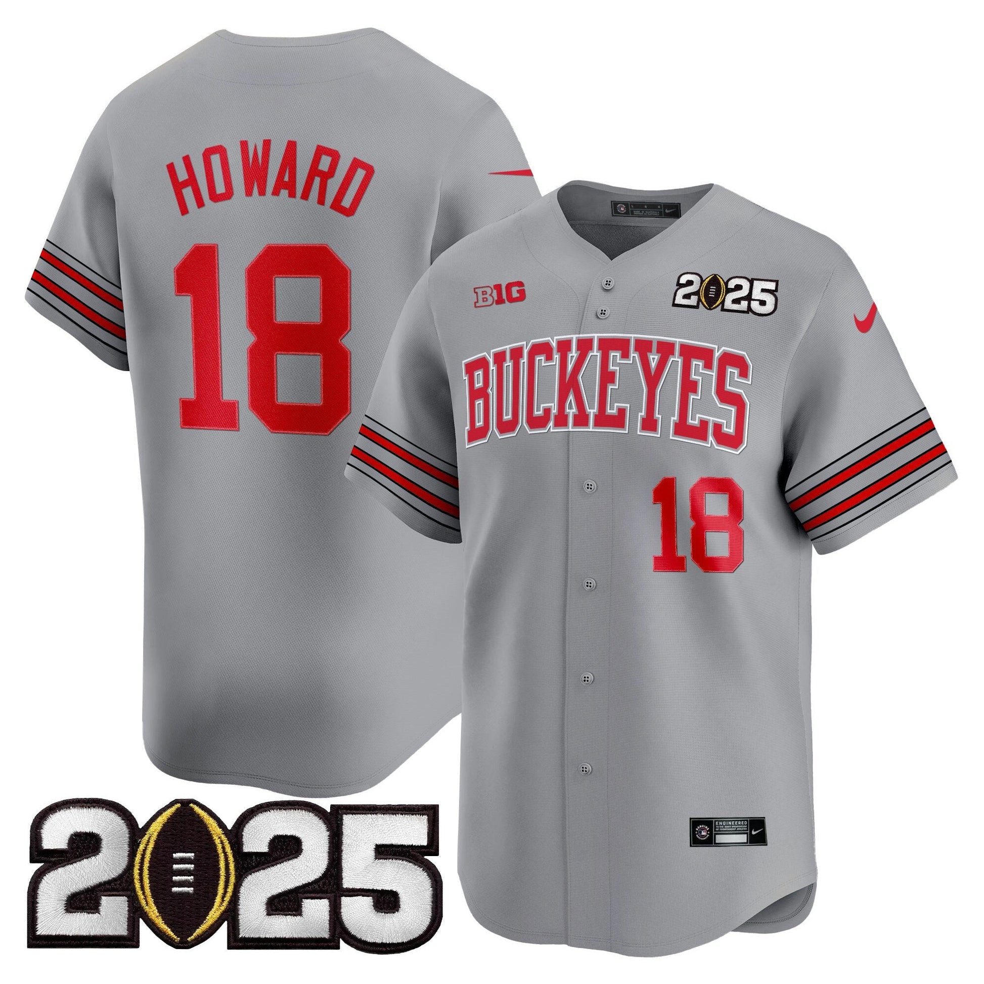 Men's Ohio State Buckeyes 'Heritage Stripe' 2025 CFP Final Patch Vapor Baseball Jersey - All Stitched