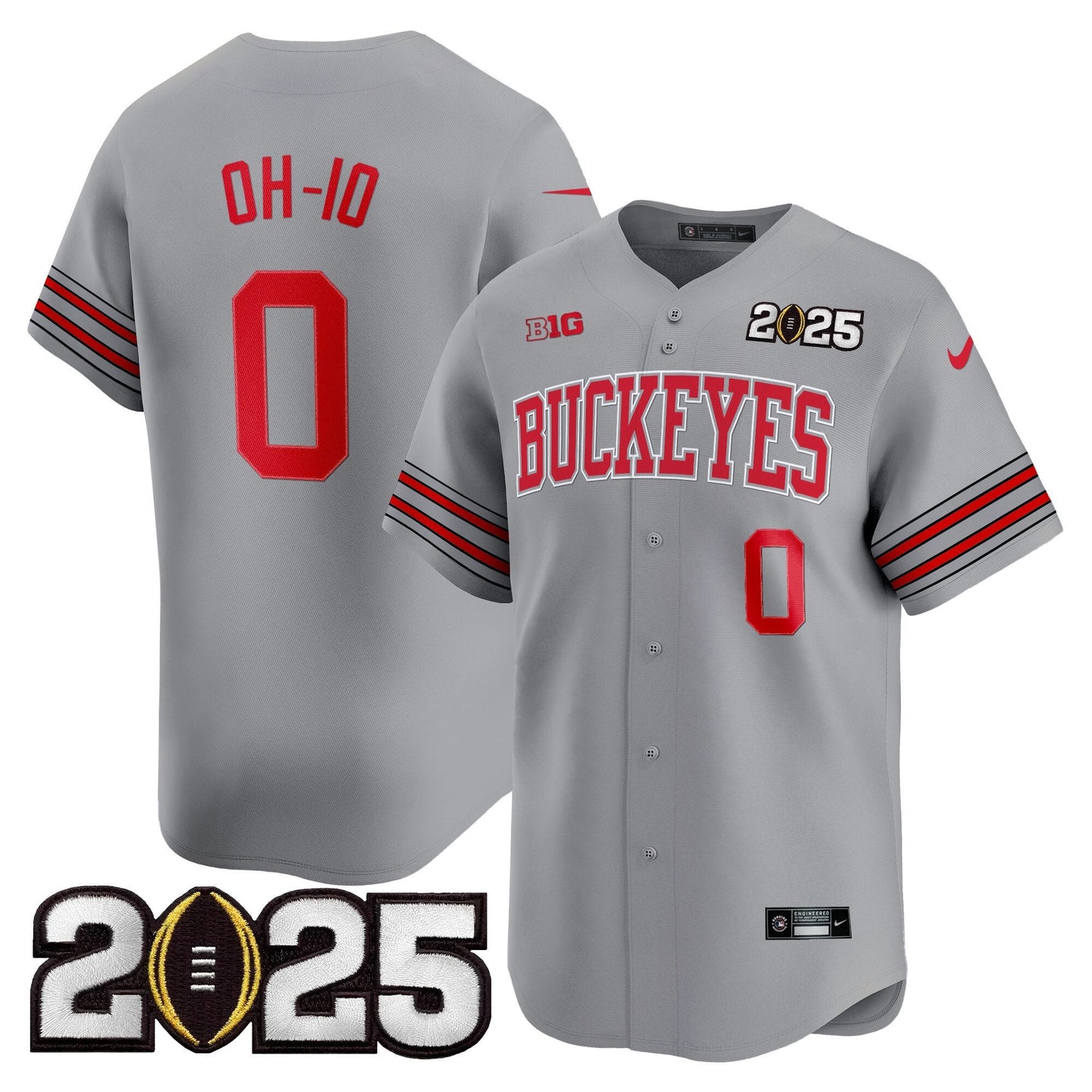 Men's Ohio State Buckeyes 'Heritage Stripe' 2025 CFP Final Patch Vapor Baseball Jersey - All Stitched