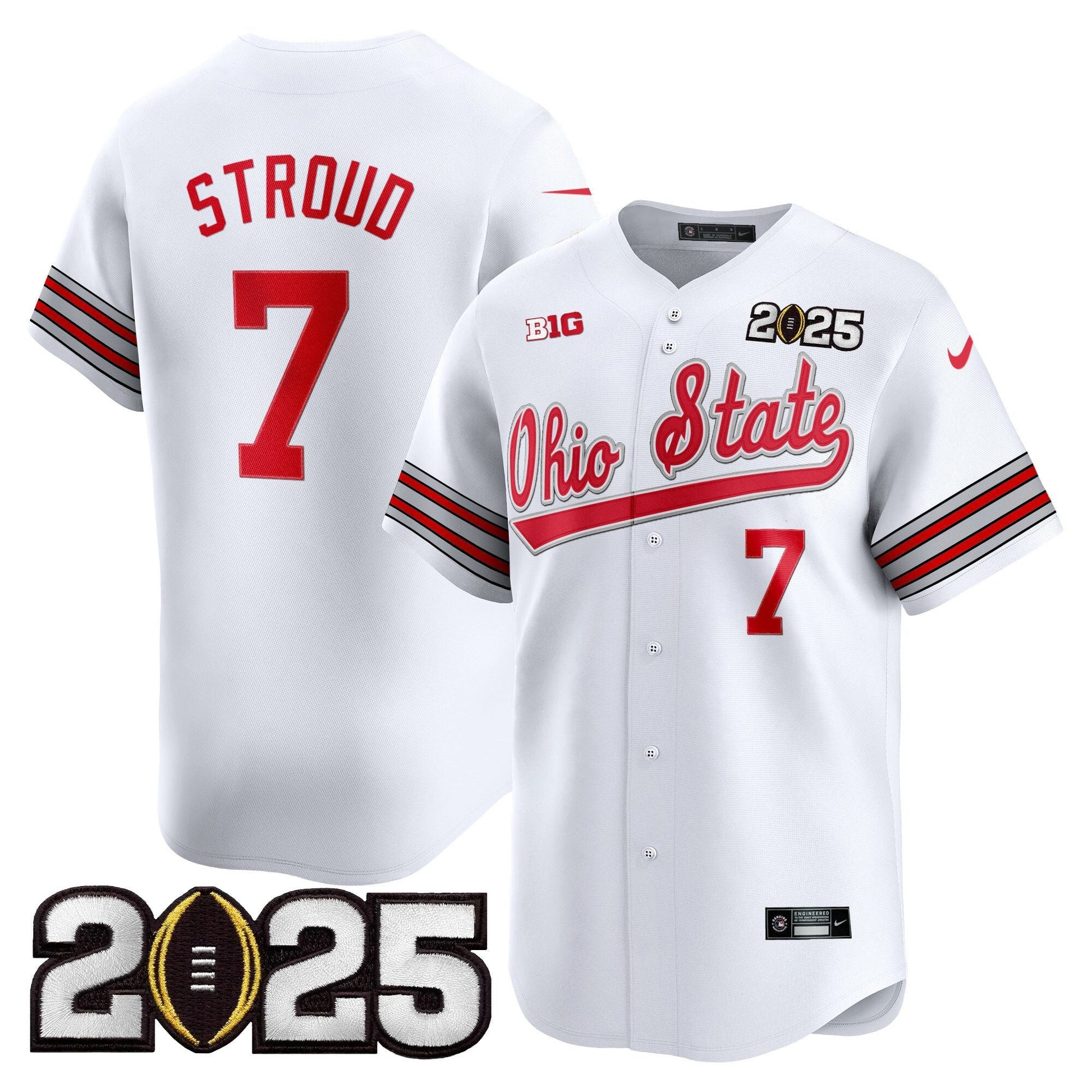 Men's Ohio State Buckeyes 'Heritage Stripe' 2025 CFP Final Patch Vapor Baseball Jersey V2 - All Stitched