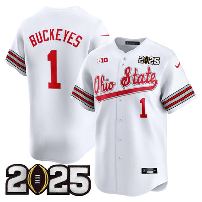 Men's Ohio State Buckeyes 'Heritage Stripe' 2025 CFP Final Patch Vapor Baseball Jersey V2 - All Stitched