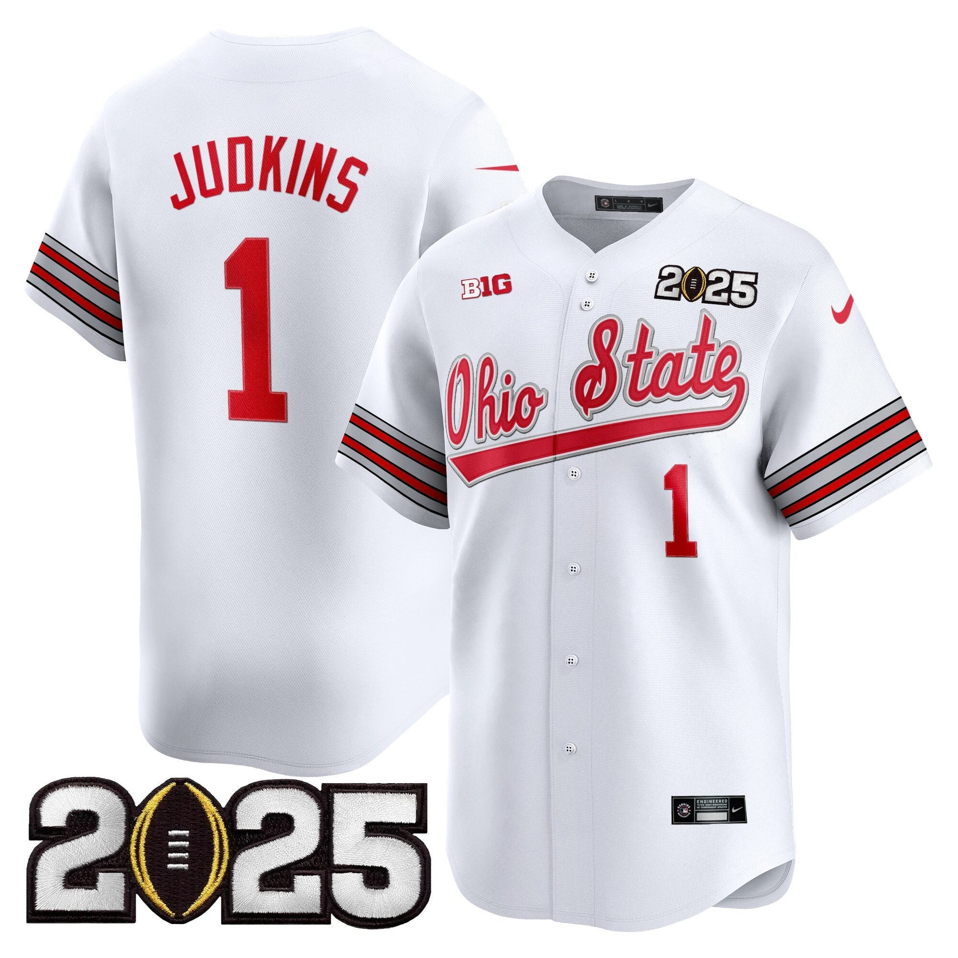 Men's Ohio State Buckeyes 'Heritage Stripe' 2025 CFP Final Patch Vapor Baseball Jersey V2 - All Stitched