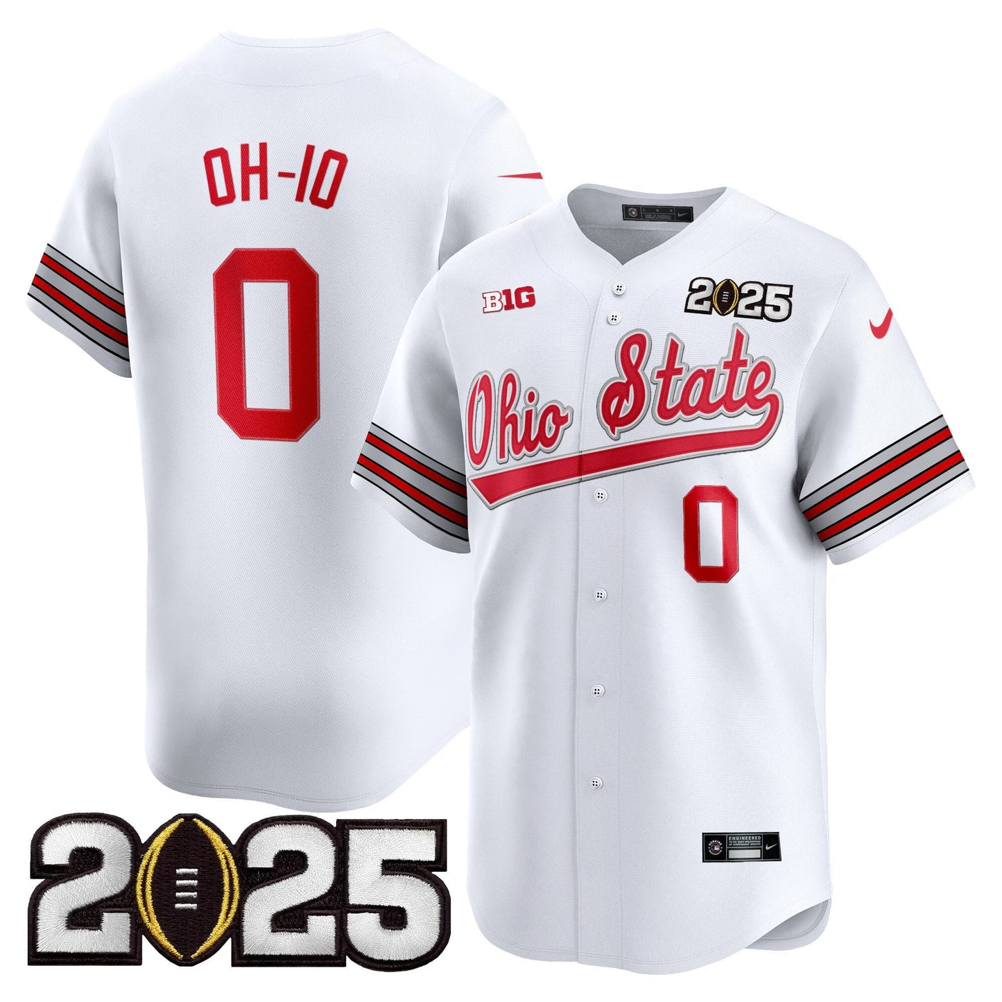 Men's Ohio State Buckeyes 'Heritage Stripe' 2025 CFP Final Patch Vapor Baseball Jersey V2 - All Stitched