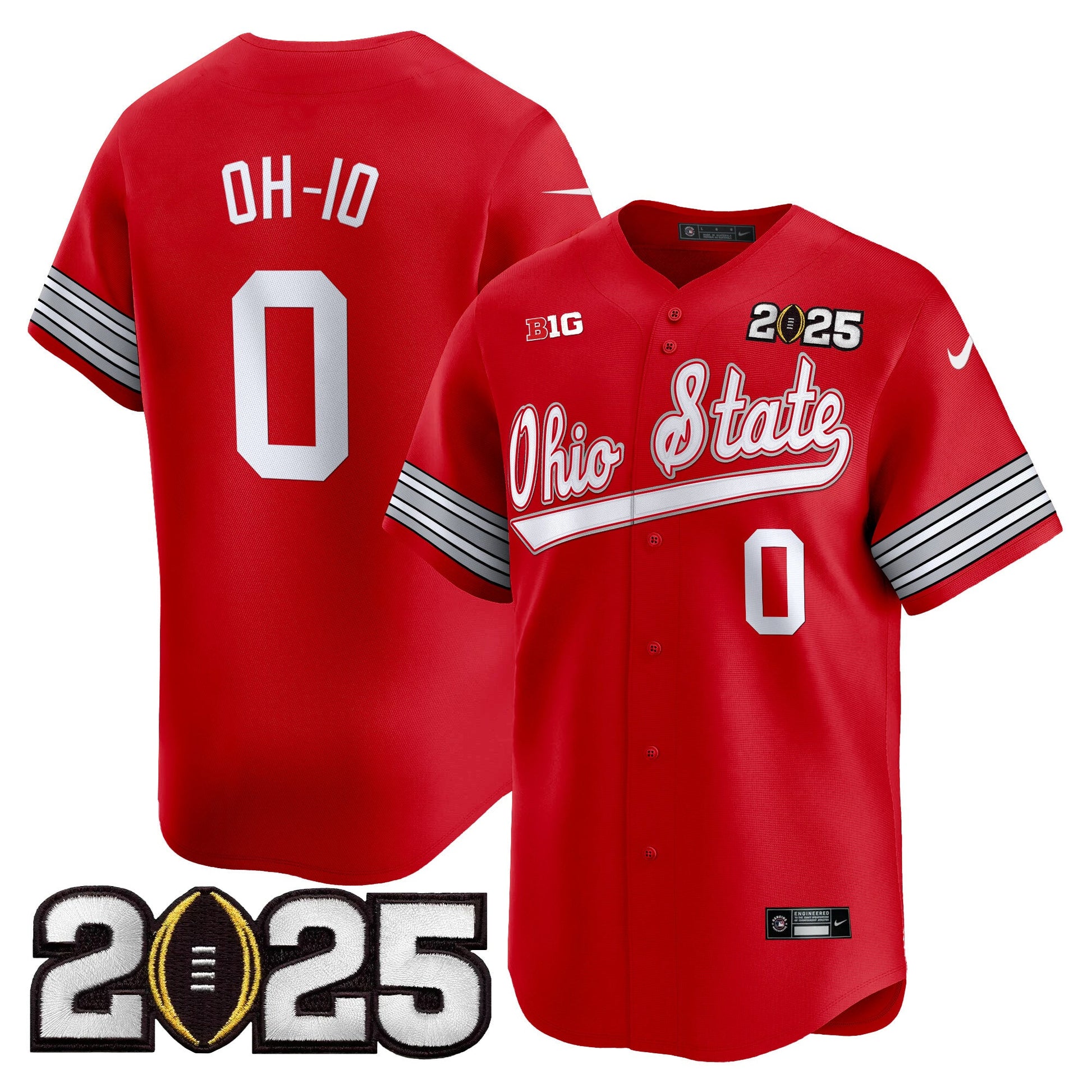 Men's Ohio State Buckeyes 'Heritage Stripe' 2025 CFP Final Patch Vapor Baseball Jersey V2 - All Stitched
