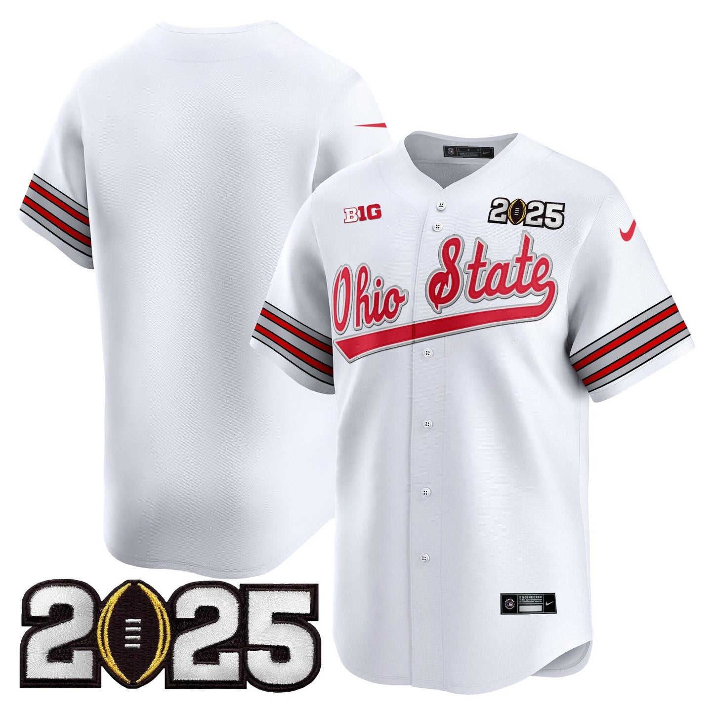 Men's Ohio State Buckeyes 'Heritage Stripe' 2025 CFP Final Patch Vapor Baseball Jersey V2 - All Stitched