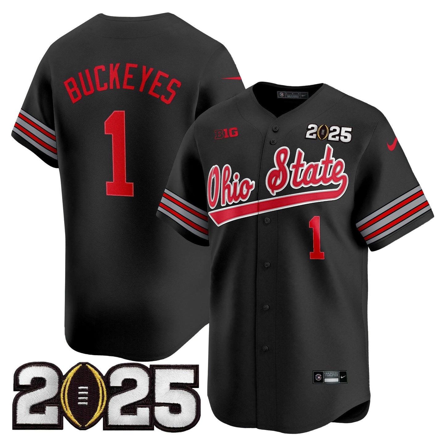 Men's Ohio State Buckeyes 'Heritage Stripe' 2025 CFP Final Patch Vapor Baseball Jersey V2 - All Stitched