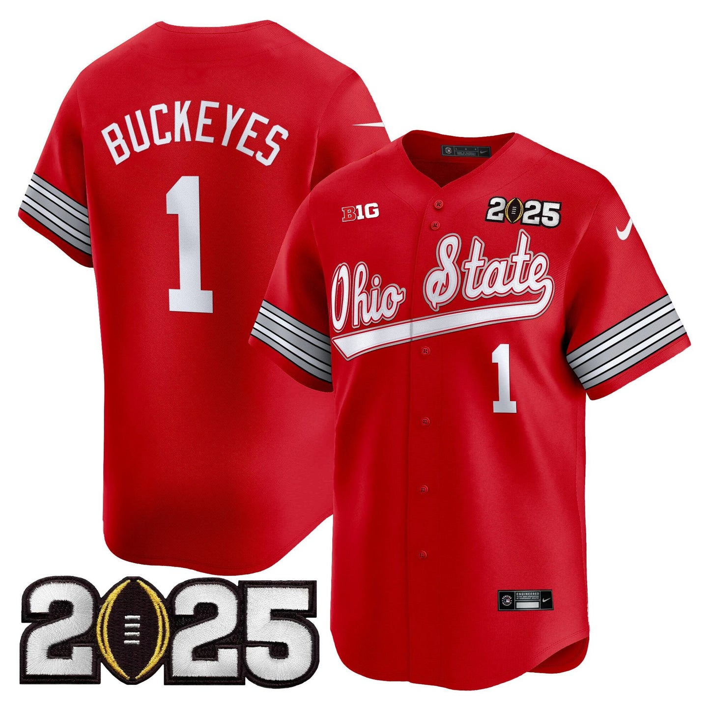 Men's Ohio State Buckeyes 'Heritage Stripe' 2025 CFP Final Patch Vapor Baseball Jersey V2 - All Stitched
