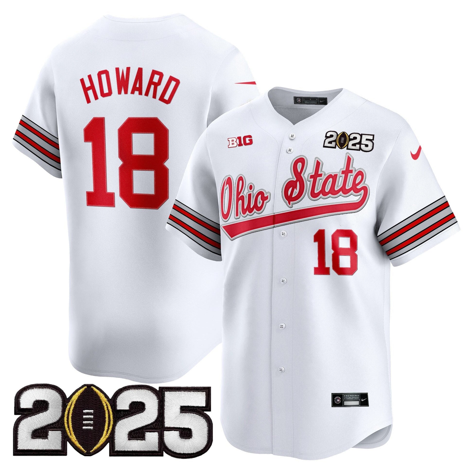 Men's Ohio State Buckeyes 'Heritage Stripe' 2025 CFP Final Patch Vapor Baseball Jersey V2 - All Stitched