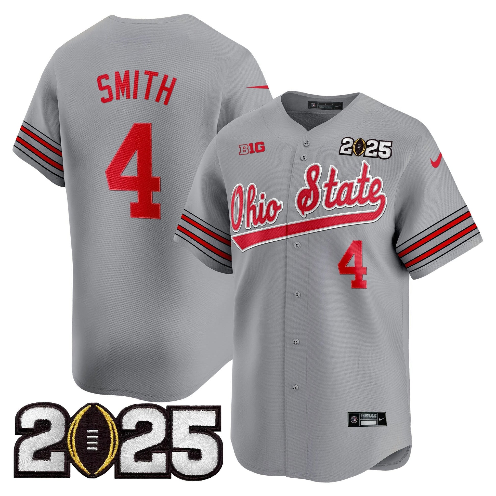 Men's Ohio State Buckeyes 'Heritage Stripe' 2025 CFP Final Patch Vapor Baseball Jersey V2 - All Stitched