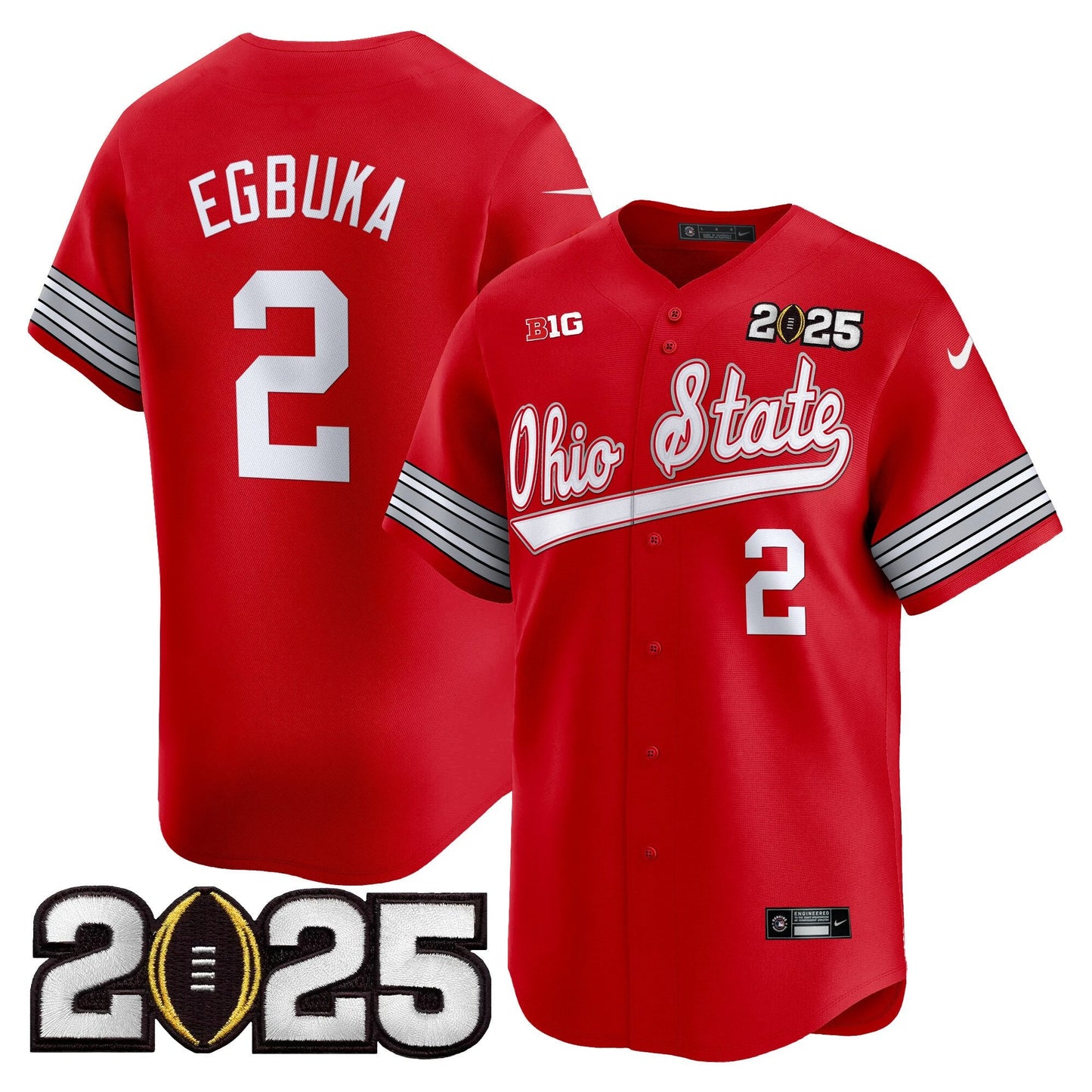 Men's Ohio State Buckeyes 'Heritage Stripe' 2025 CFP Final Patch Vapor Baseball Jersey V2 - All Stitched