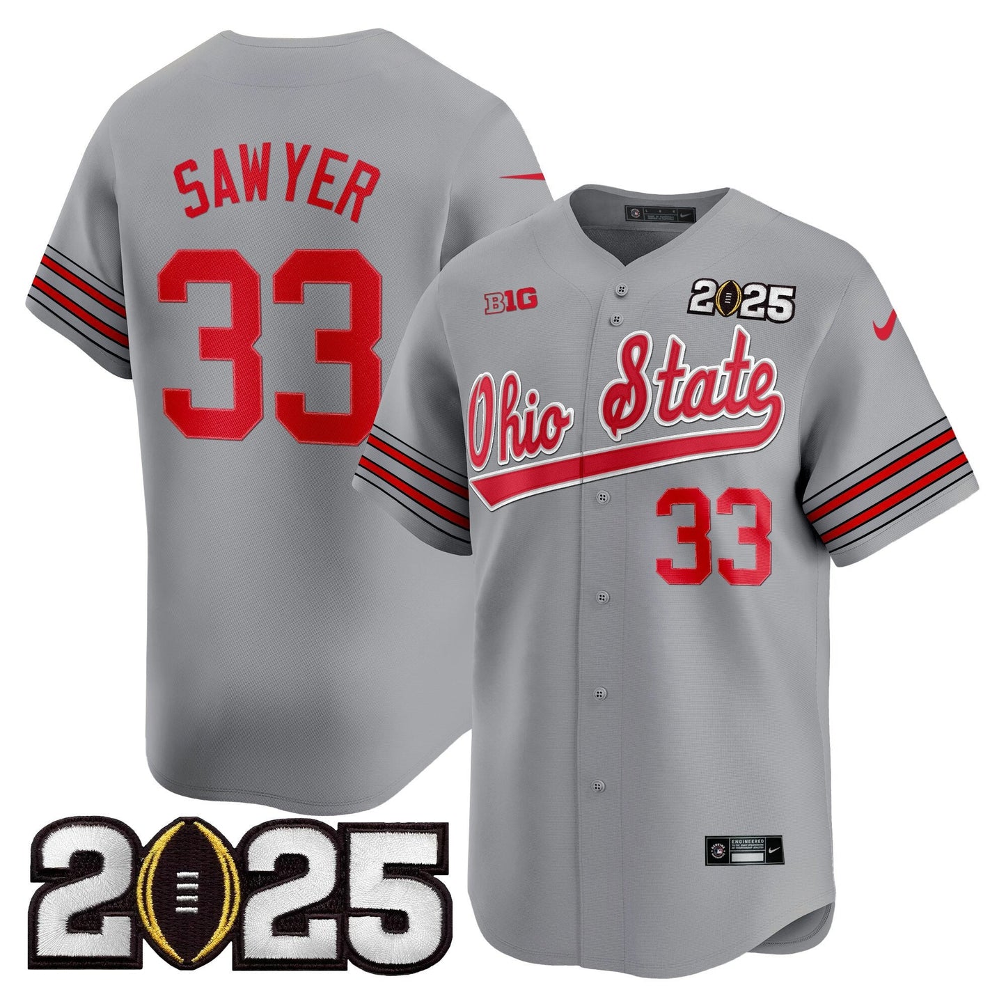 Men's Ohio State Buckeyes 'Heritage Stripe' 2025 CFP Final Patch Vapor Baseball Jersey V2 - All Stitched