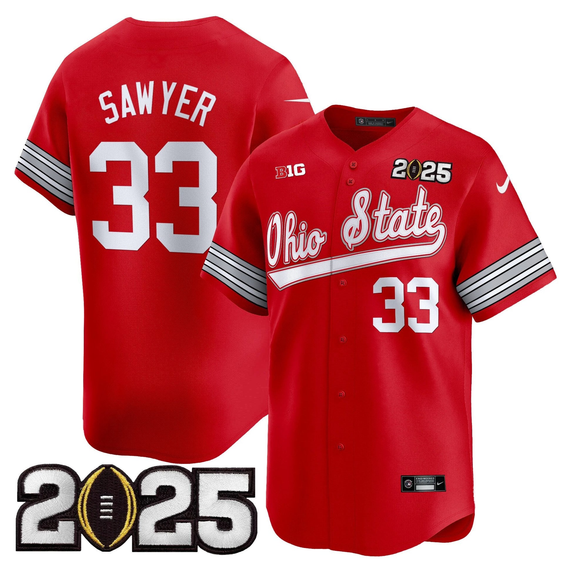 Men's Ohio State Buckeyes 'Heritage Stripe' 2025 CFP Final Patch Vapor Baseball Jersey V2 - All Stitched