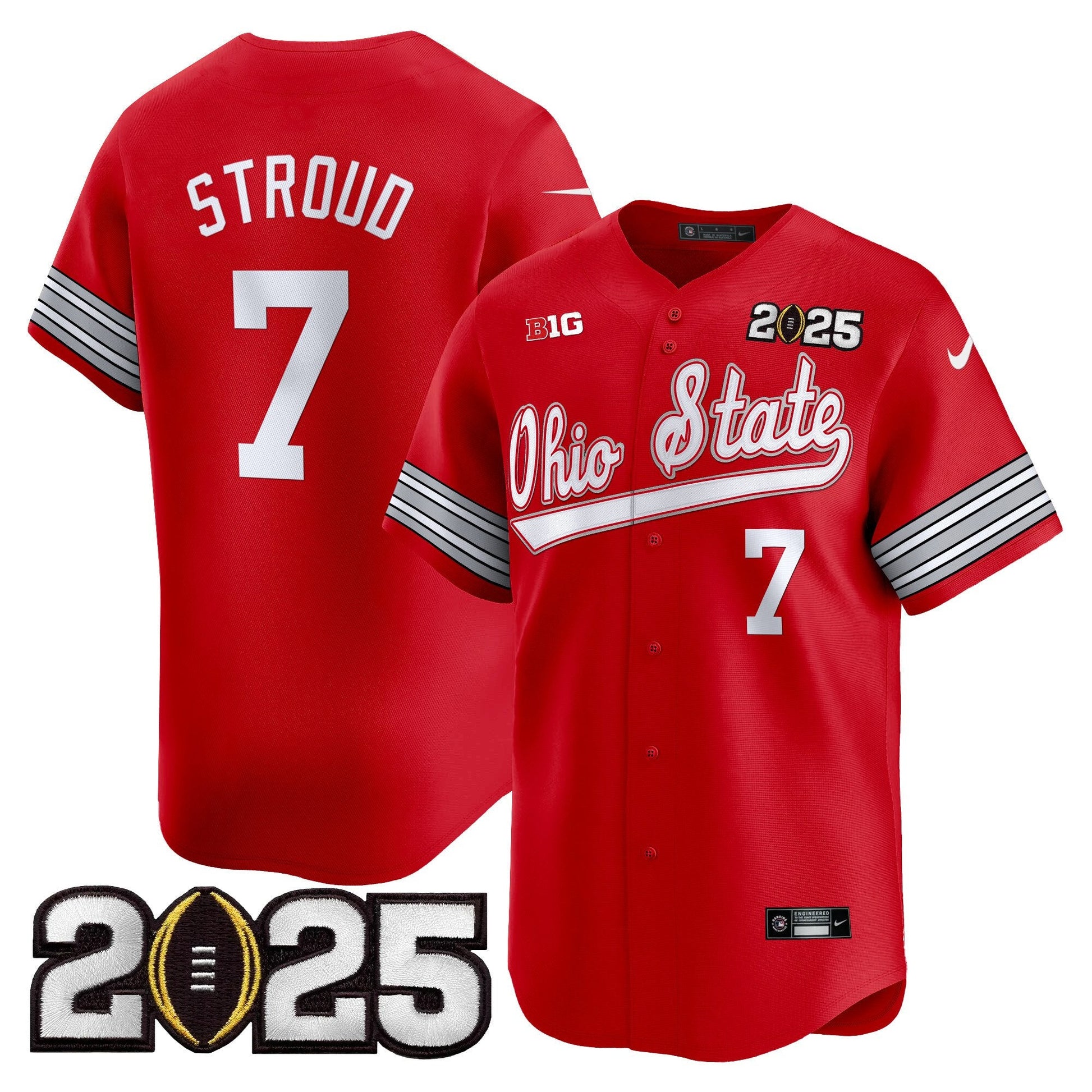 Men's Ohio State Buckeyes 'Heritage Stripe' 2025 CFP Final Patch Vapor Baseball Jersey V2 - All Stitched
