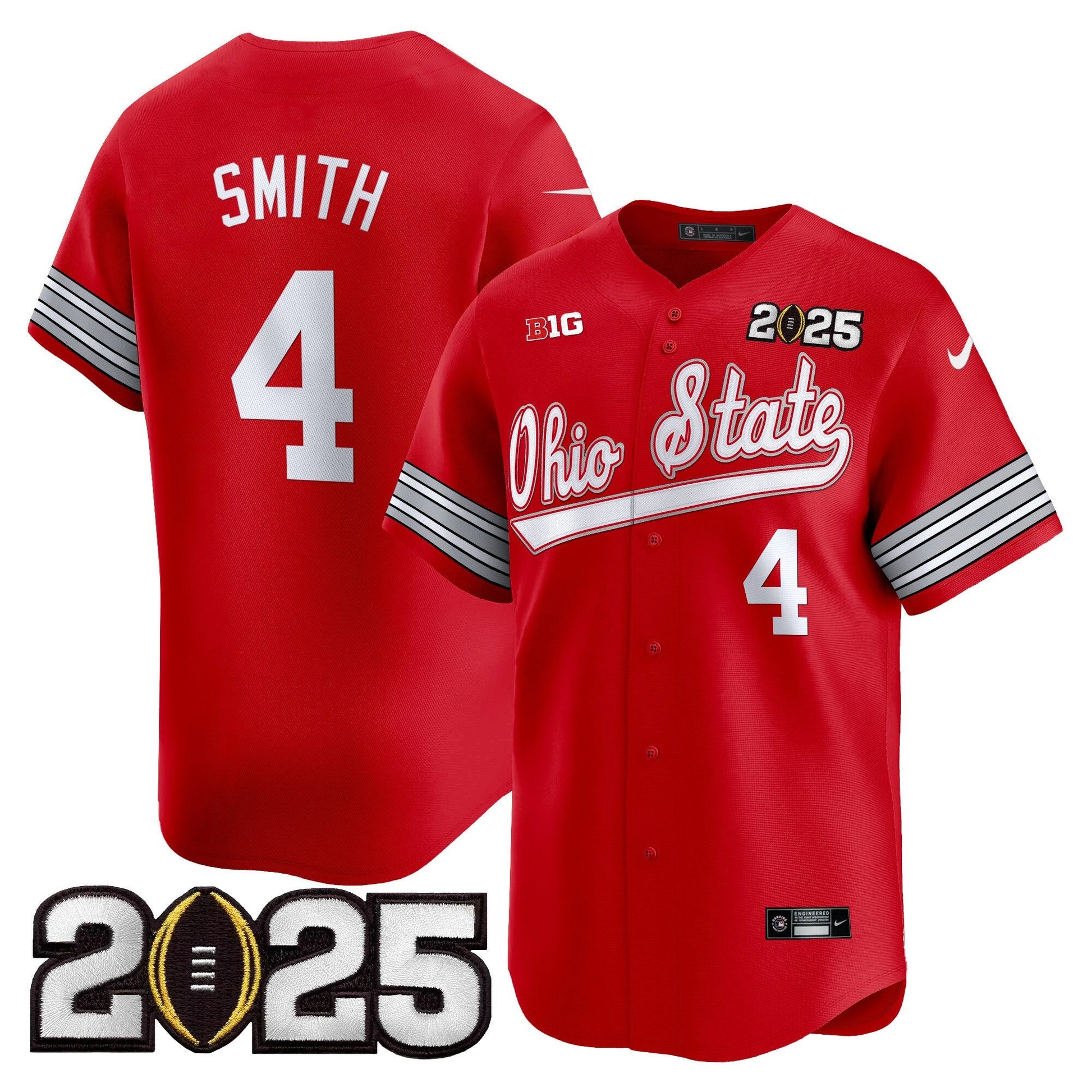 Men's Ohio State Buckeyes 'Heritage Stripe' 2025 CFP Final Patch Vapor Baseball Jersey V2 - All Stitched