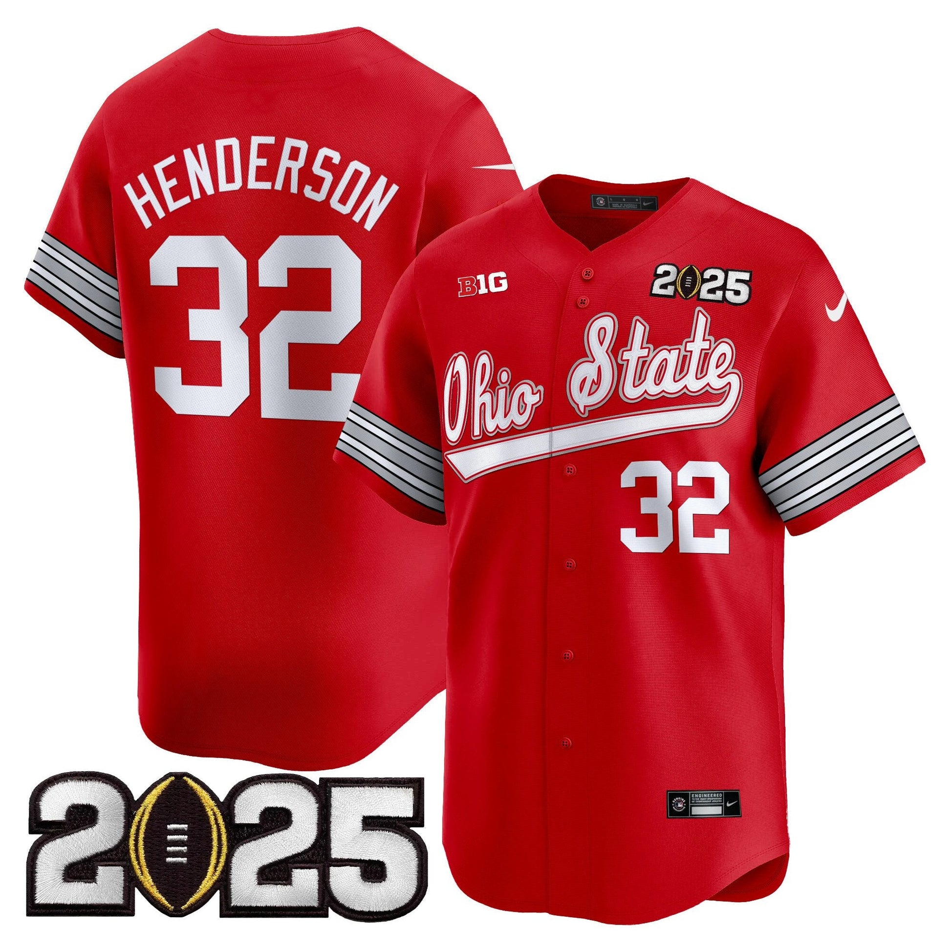 Men's Ohio State Buckeyes 'Heritage Stripe' 2025 CFP Final Patch Vapor Baseball Jersey V2 - All Stitched