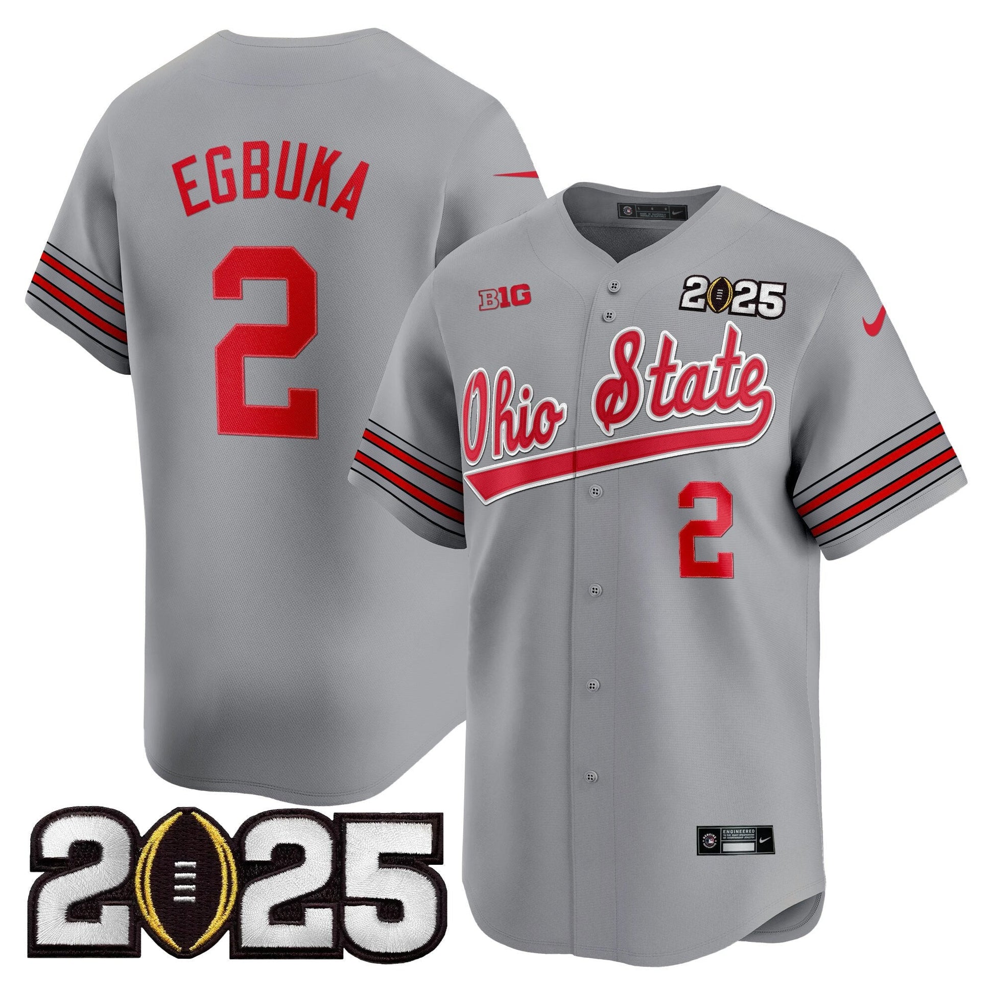 Men's Ohio State Buckeyes 'Heritage Stripe' 2025 CFP Final Patch Vapor Baseball Jersey V2 - All Stitched