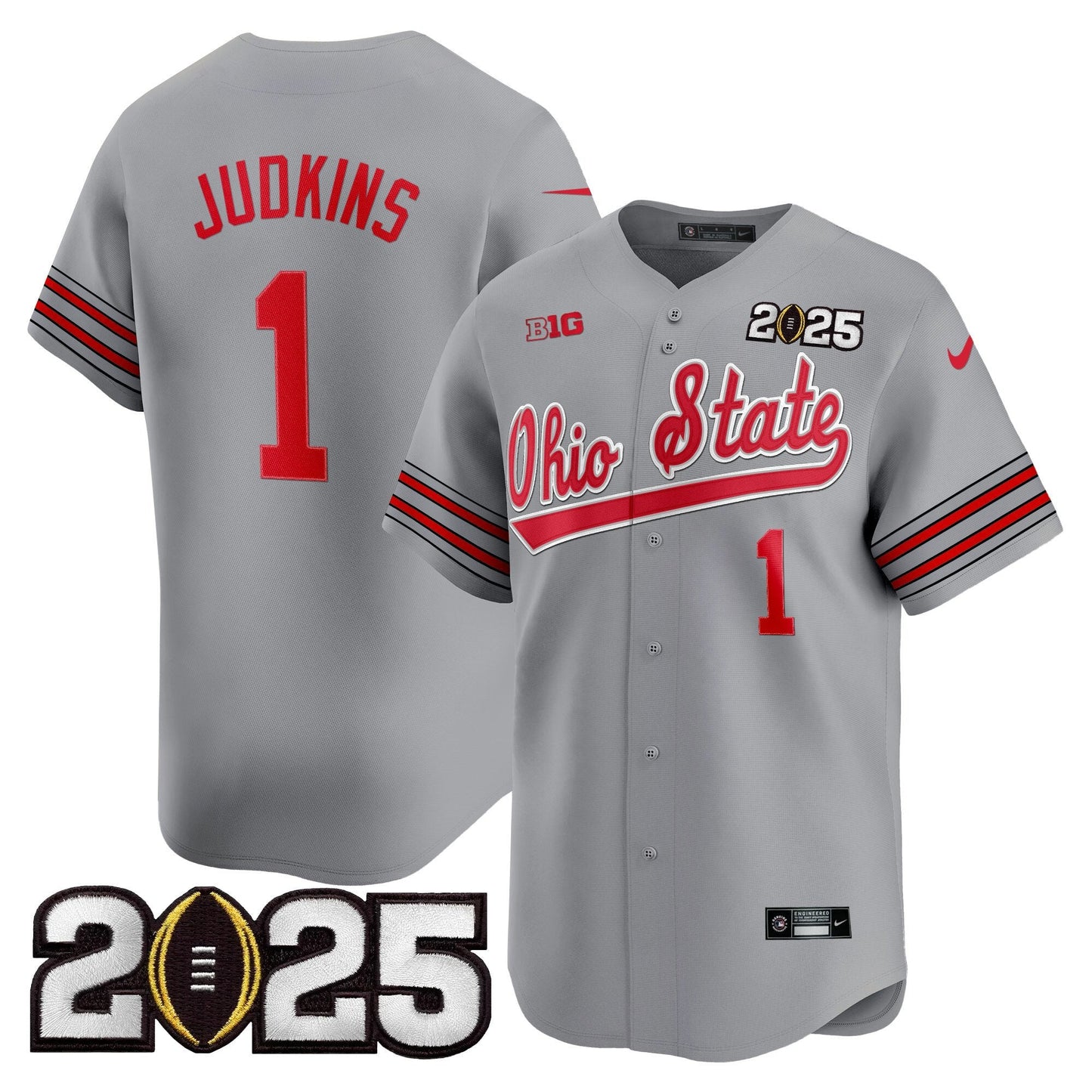 Men's Ohio State Buckeyes 'Heritage Stripe' 2025 CFP Final Patch Vapor Baseball Jersey V2 - All Stitched