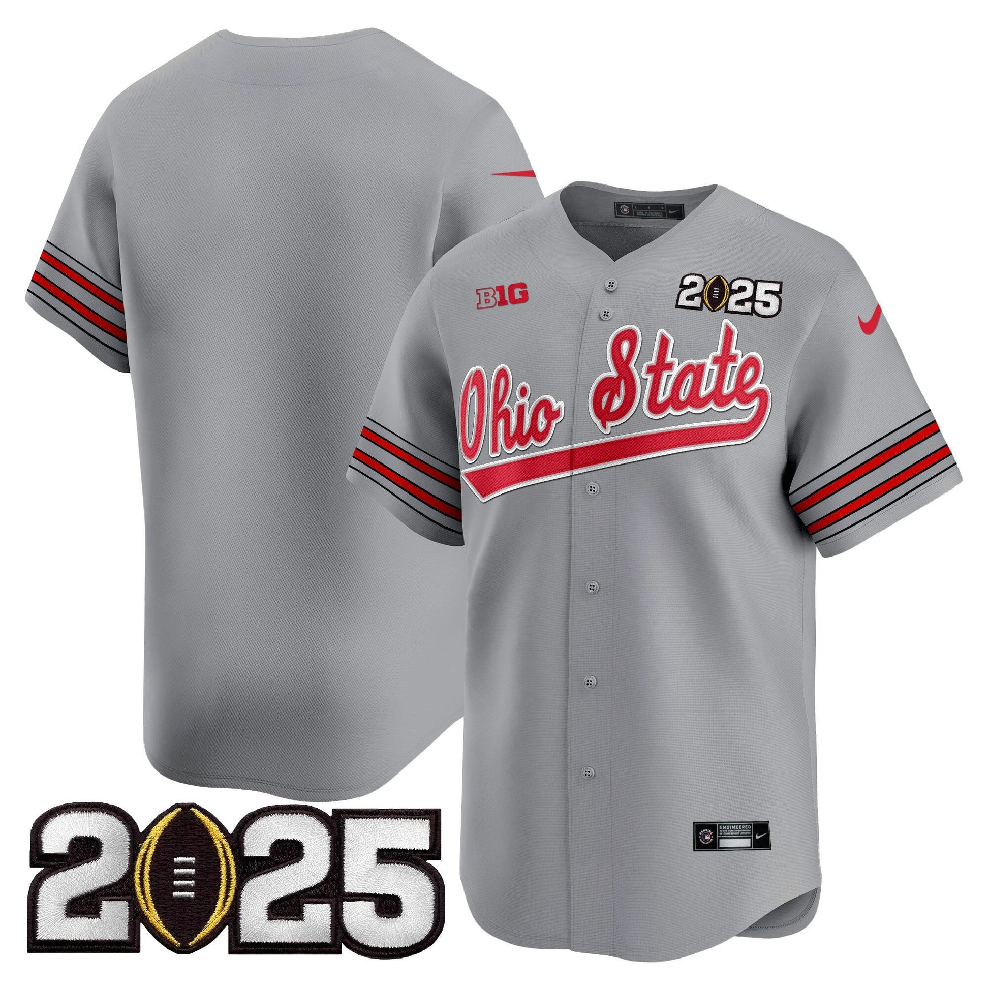 Men's Ohio State Buckeyes 'Heritage Stripe' 2025 CFP Final Patch Vapor Baseball Jersey V2 - All Stitched