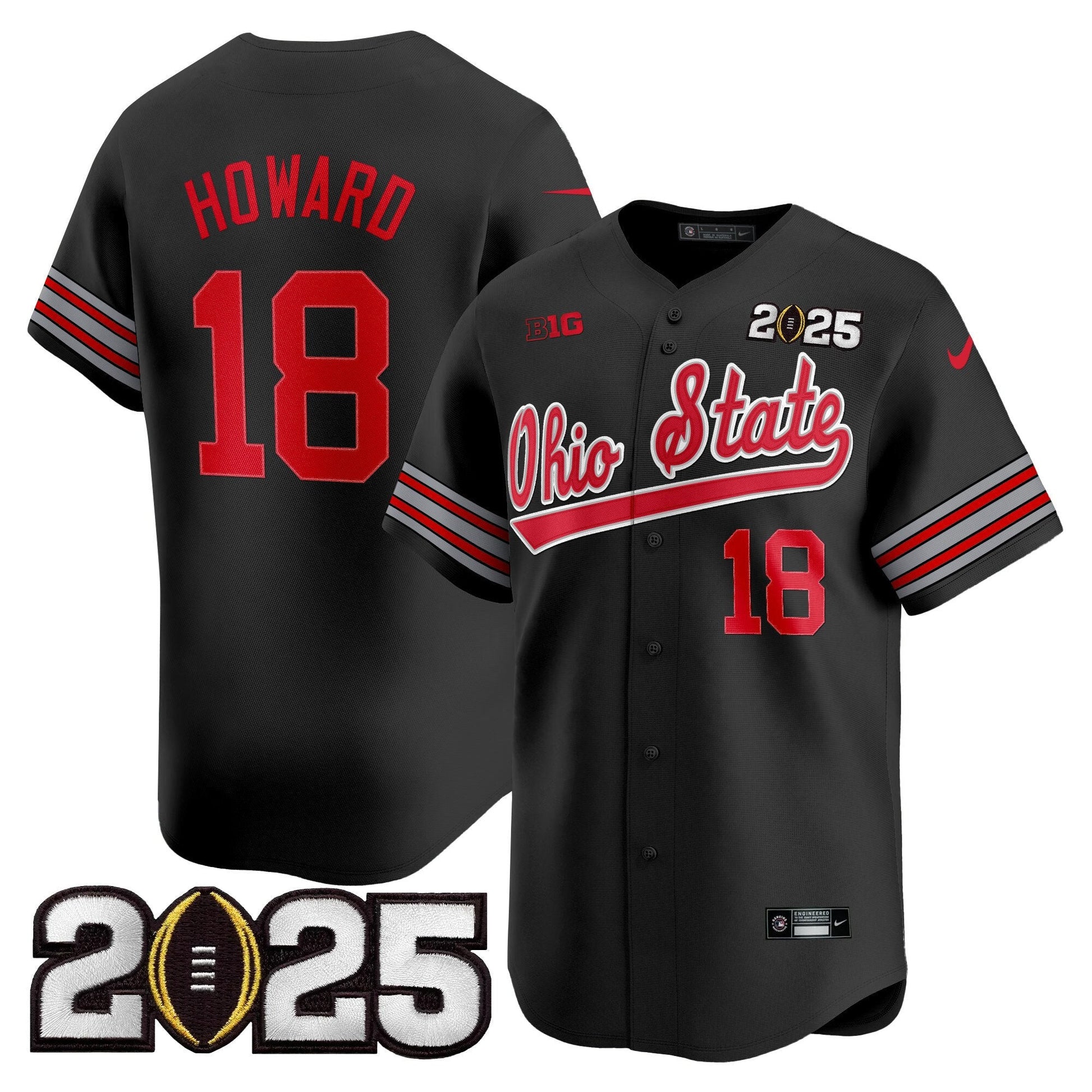 Men's Ohio State Buckeyes 'Heritage Stripe' 2025 CFP Final Patch Vapor Baseball Jersey V2 - All Stitched