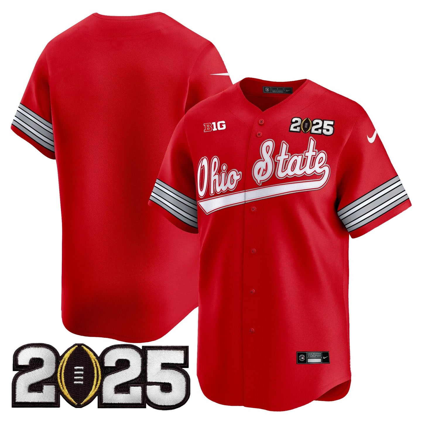 Men's Ohio State Buckeyes 'Heritage Stripe' 2025 CFP Final Patch Vapor Baseball Jersey V2 - All Stitched