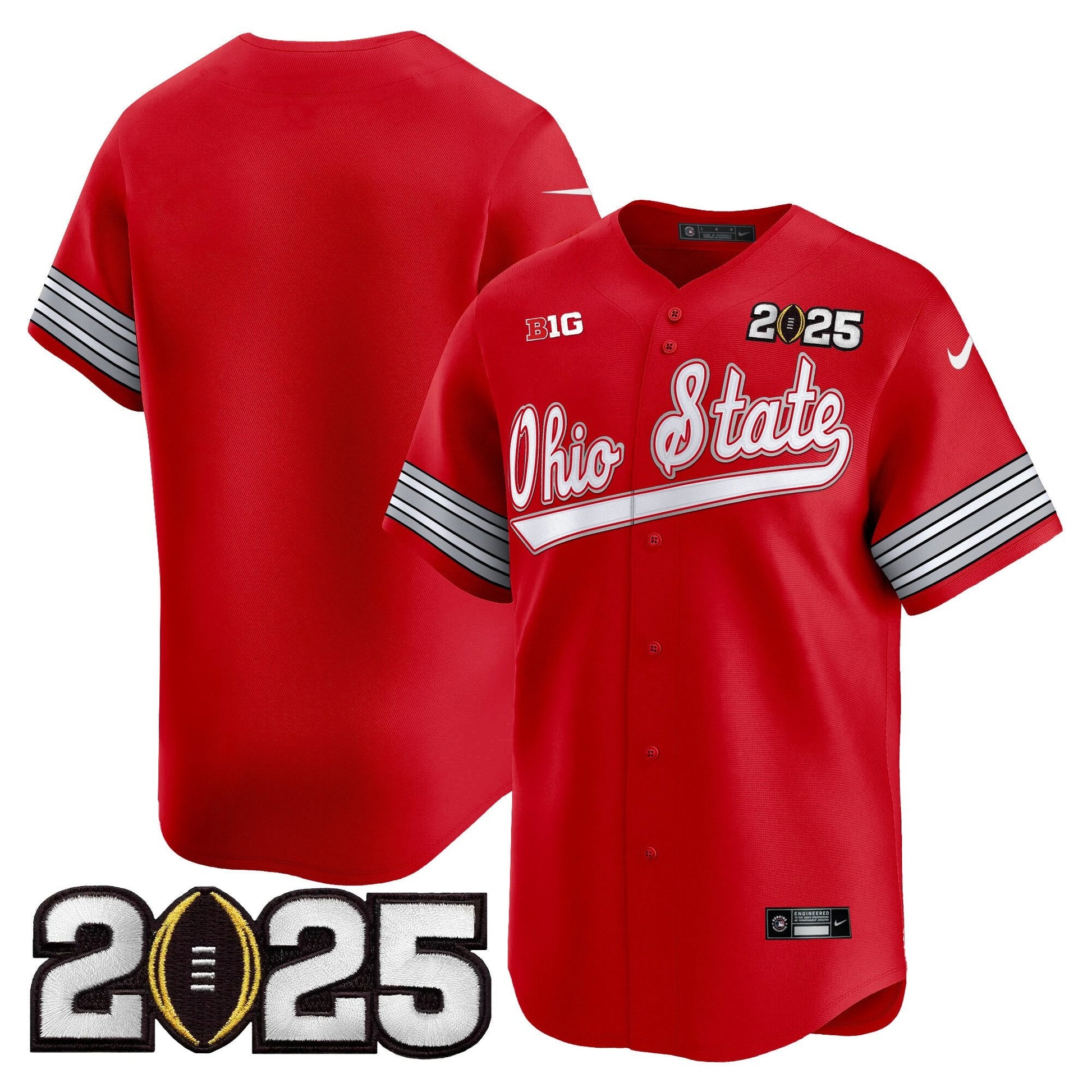 Men's Ohio State Buckeyes 'Heritage Stripe' 2025 CFP Final Patch Vapor Baseball Jersey V2 - All Stitched