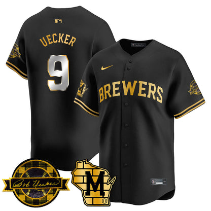 Men's Milwaukee Brewers 2025 Limited Gold Jersey - Bob Uecker Patch - All Stitched