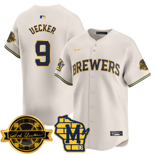 Men's Milwaukee Brewers 2025 Limited Gold Jersey - Bob Uecker Patch - All Stitched