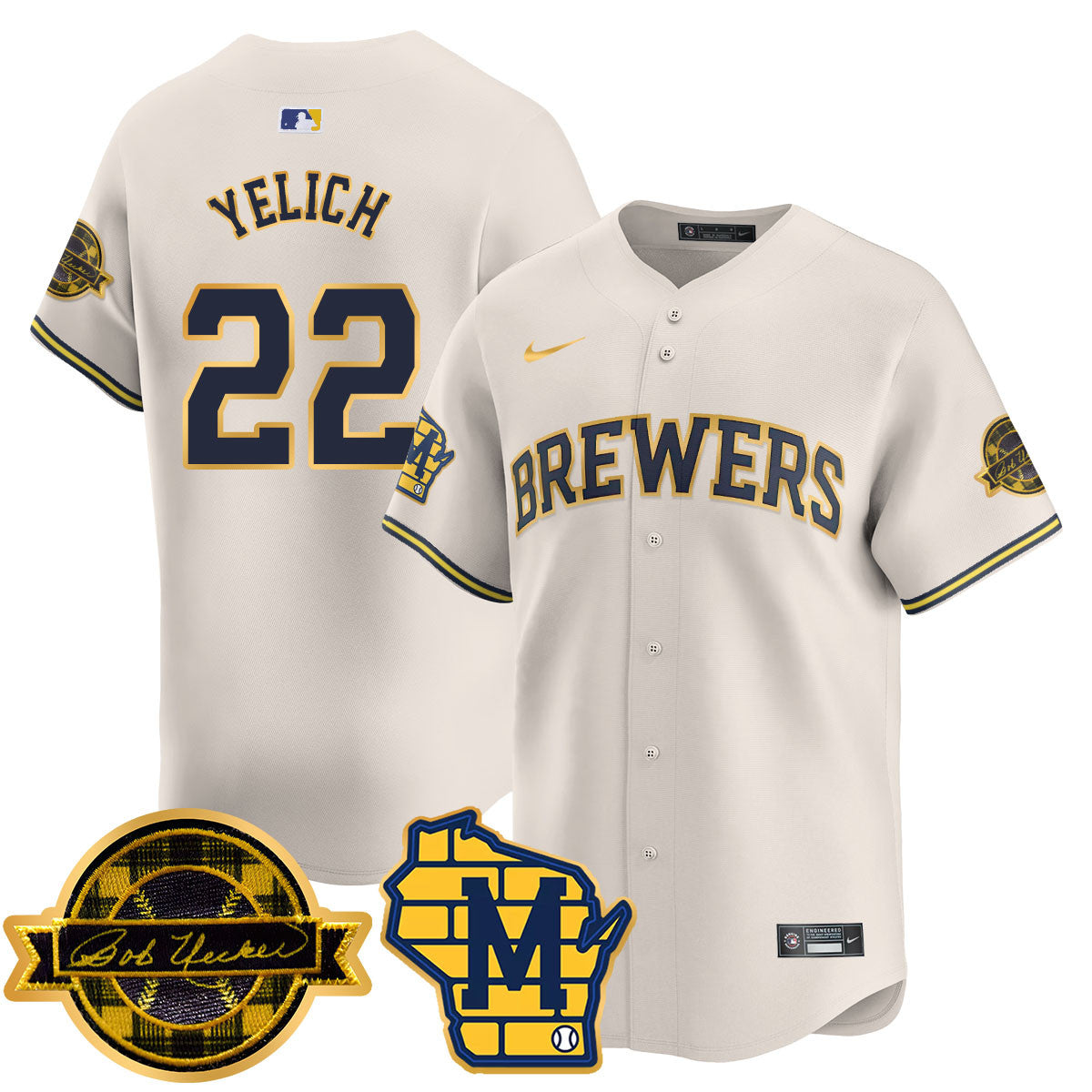 Men's Milwaukee Brewers 2025 Limited Gold Jersey - Bob Uecker Patch - All Stitched