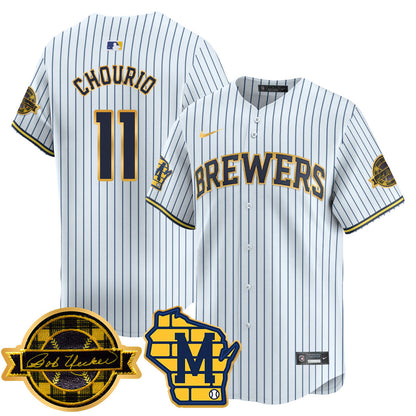 Men's Milwaukee Brewers 2025 Limited Gold Jersey - Bob Uecker Patch - All Stitched
