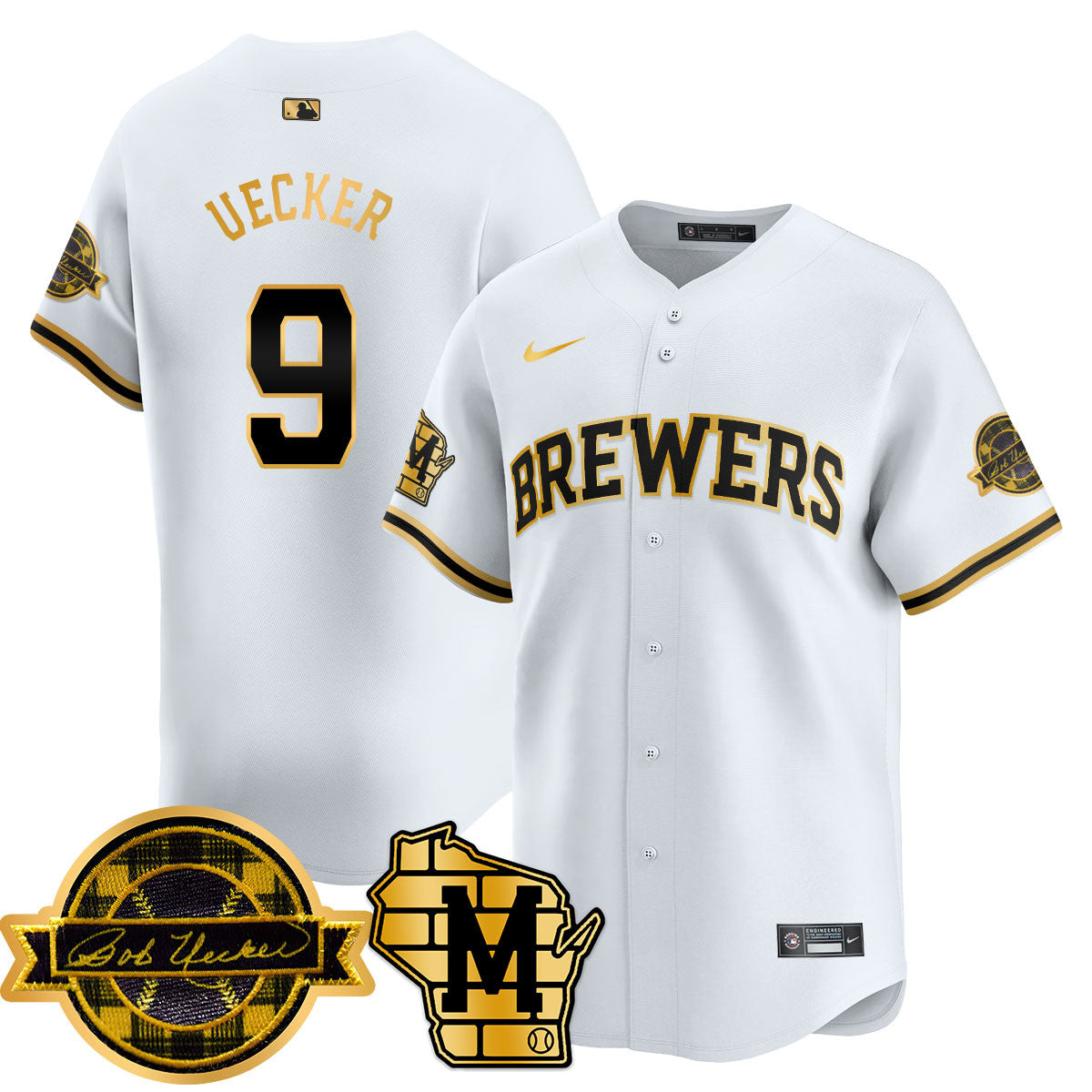 Men's Milwaukee Brewers 2025 Limited Gold Jersey - Bob Uecker Patch - All Stitched