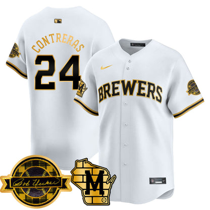 Men's Milwaukee Brewers 2025 Limited Gold Jersey - Bob Uecker Patch - All Stitched