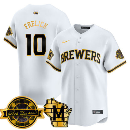 Men's Milwaukee Brewers 2025 Limited Gold Jersey - Bob Uecker Patch - All Stitched