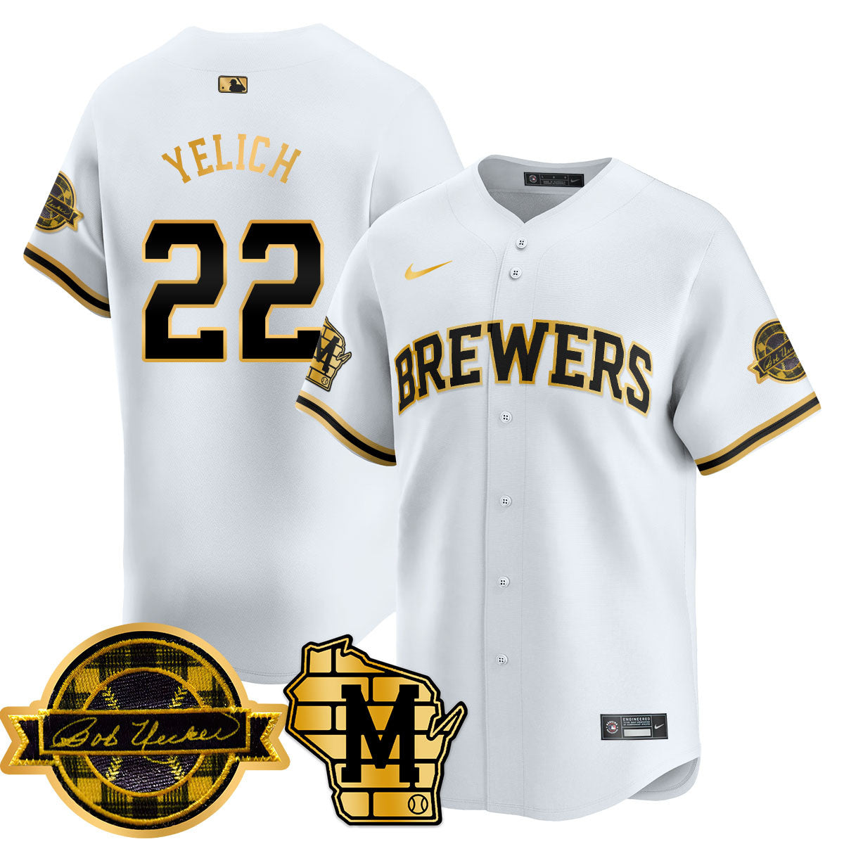 Men's Milwaukee Brewers 2025 Limited Gold Jersey - Bob Uecker Patch - All Stitched